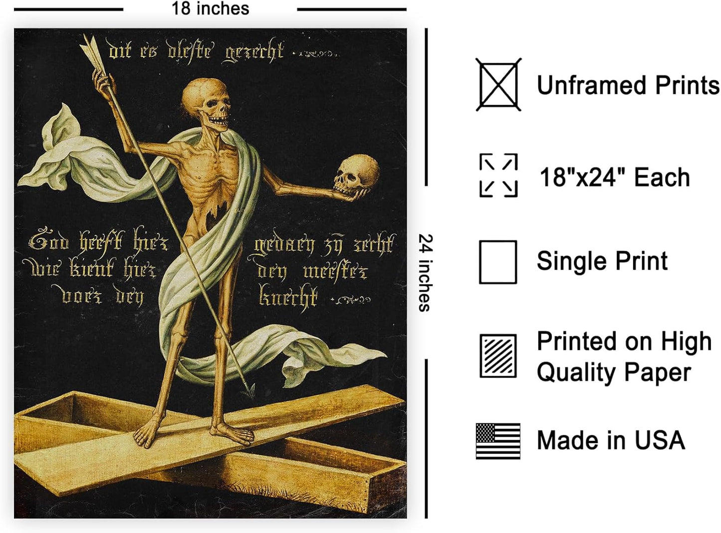 Poster Master Vintage Medieval Poster - Retro Gothic Print - Gift for Artist, Friend - Allegory of Life and Death, Skeleton, Dark, Skull - Wall Decor for Home, Living Room, 18x24 Unframed Wall Art