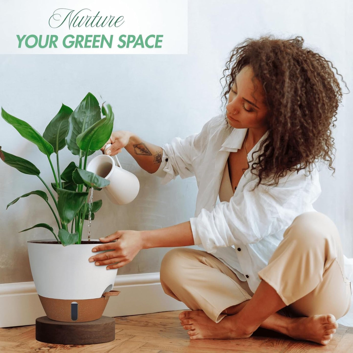 montresor 12/10/8 Inch Self Watering Pots for Indoor Plants Plastic Large Pot for Outdoor Plants, Water Level Window & Spacious Reservoir Flower Pots Decorative Planter with Drainage and Tray (White)