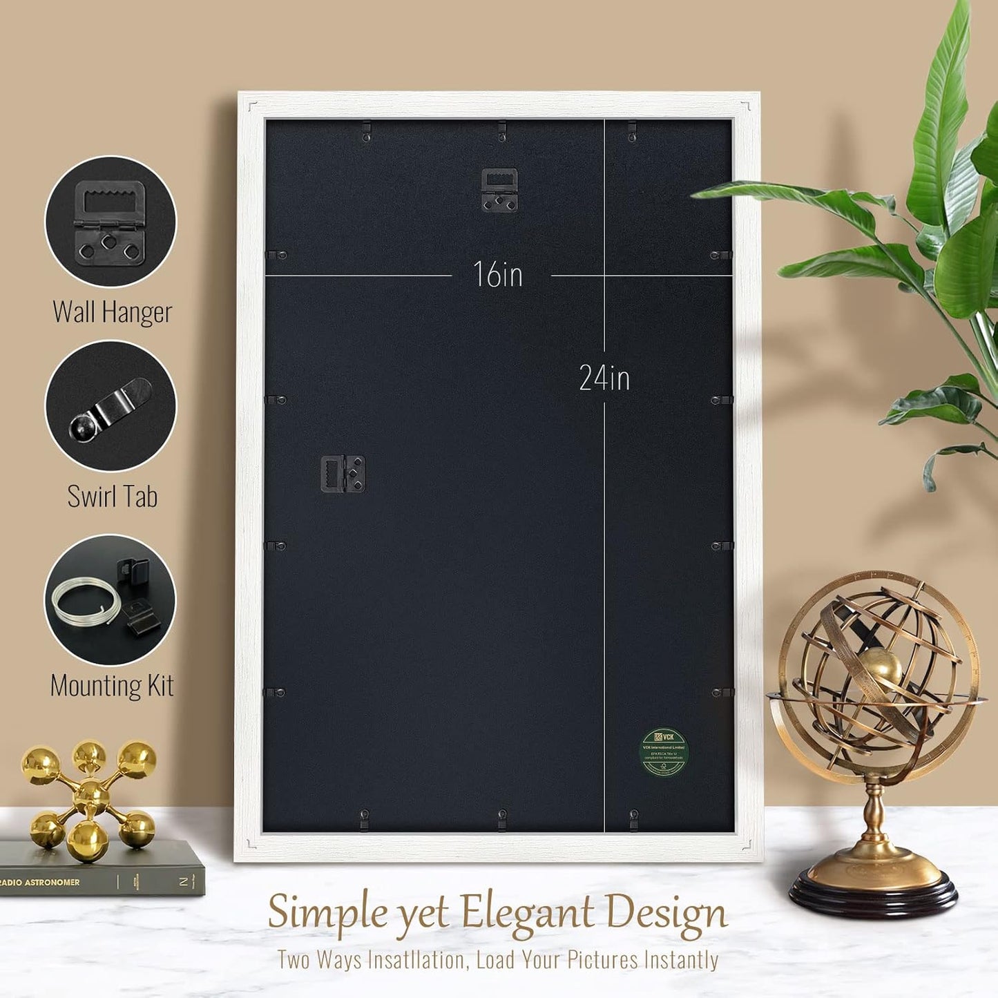 VCK 16x24 Poster Frames Set of 3, White Solid Wood Picture Frame, Textured Exclusive Wall Gallery Frame