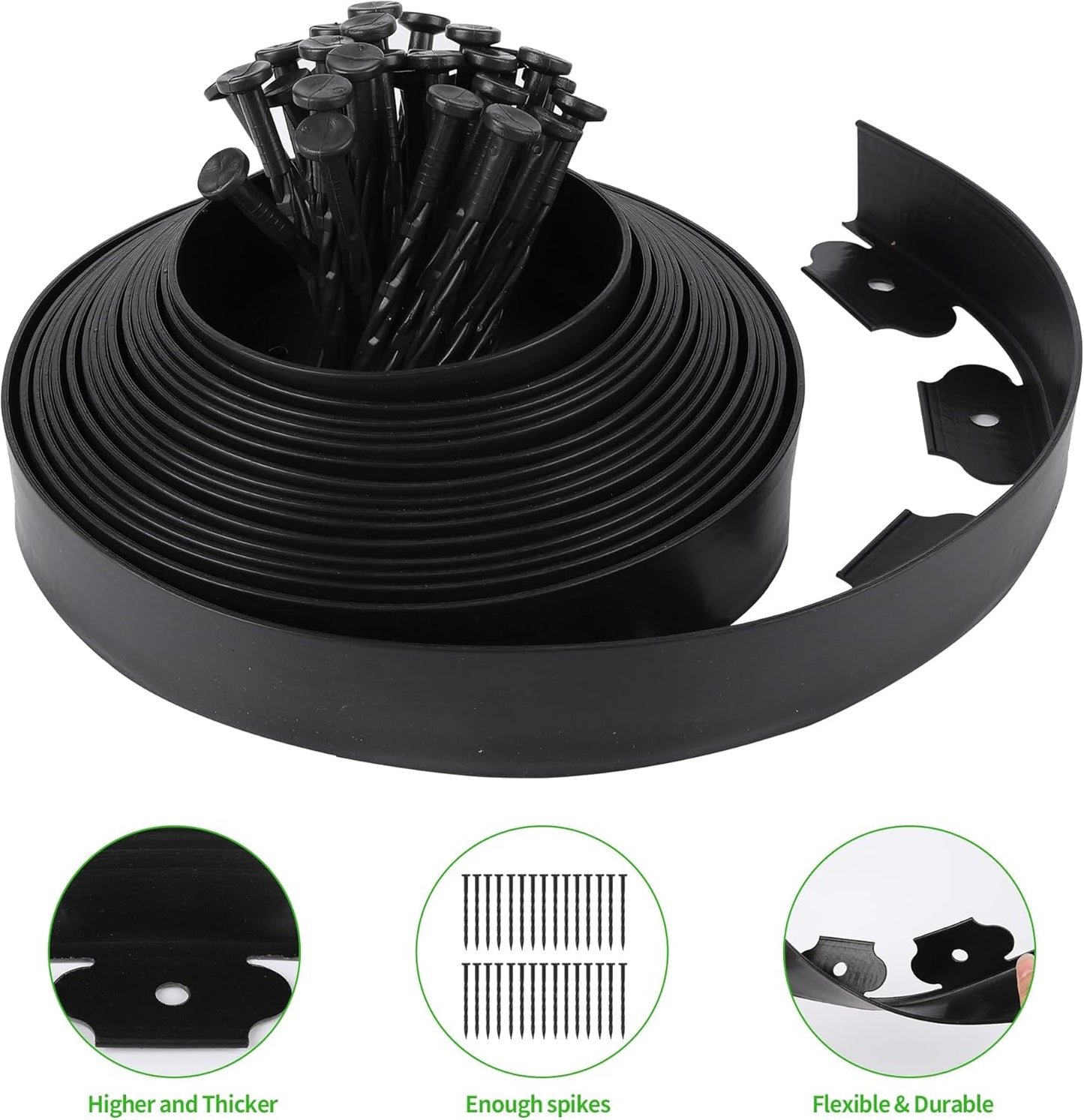 Garden Landscape Edging Border 33 FT with 30 Spikes, 2" Tall Plastic No Dig Garden Edging Roll, Flexible Lawn Edging for Landscaping Flower Beds Yard Pathway