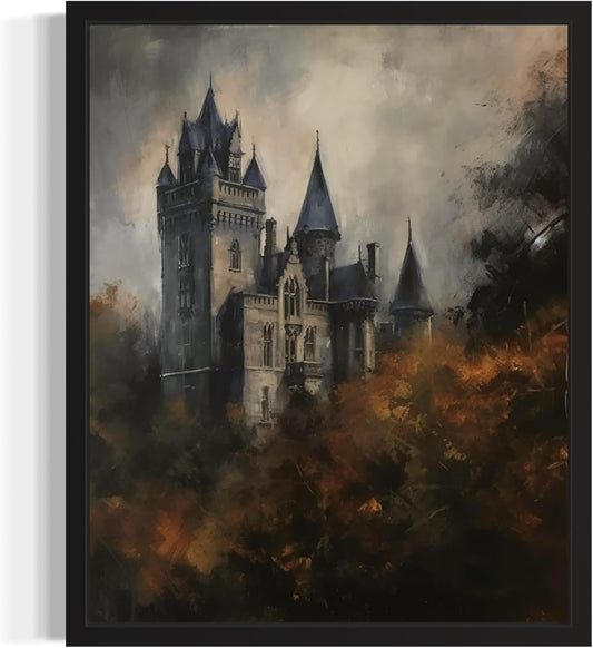 Old Castle Poster Art Print, Halloween Scary Vintage Wall Art Academia Spooky Painting Decoration for Horror Prints, Gothic Posters Bedroom Decor 89 (Old Castle, 16 x 20 inches, Unframed)
