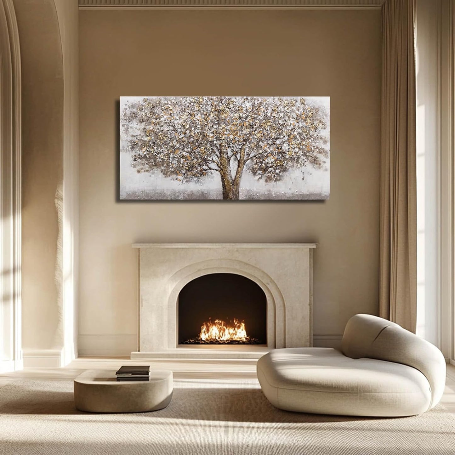 CHUDANHAO Large Canvas Wall Art Decorative Paintings Grey Room Decor Gold Tree Picture Scenery Artwork for Living Room Bedroom Hotel 29"x58"