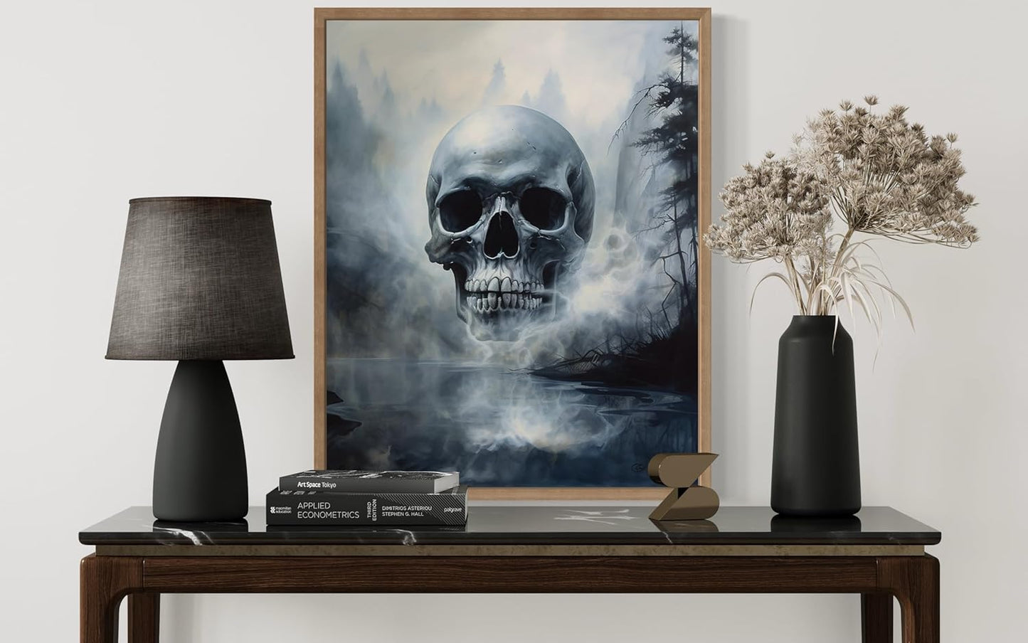 Foggy Skull Poster Art Print, Halloween Scary Vintage Wall Art Academia Spooky Painting Decoration for Horror Prints, Gothic Posters Bedroom Decor 89 (Foggy Skull, 11 x 14 inches, Wood Frame)