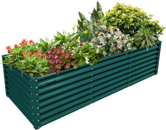 1 Pack 8x3x2FT Galvanized Raised Garden Bed Kit Retangular Metal Ground Planter Box Outdoor Bottomless Planter Raised Beds for Vegetables Flowers Herbs Fruits, Green