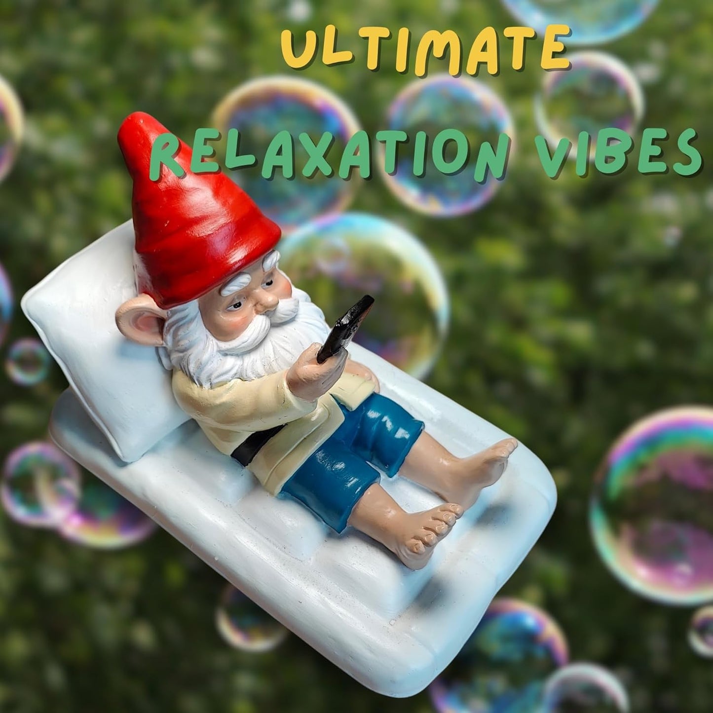 Relaxing Pool Gnome with Smartphone - 5.6" Heavy Resin Garden Statue - Weather-Resistant Funny Lawn Ornament - Summer Patio Decor - Unique Housewarming Gift