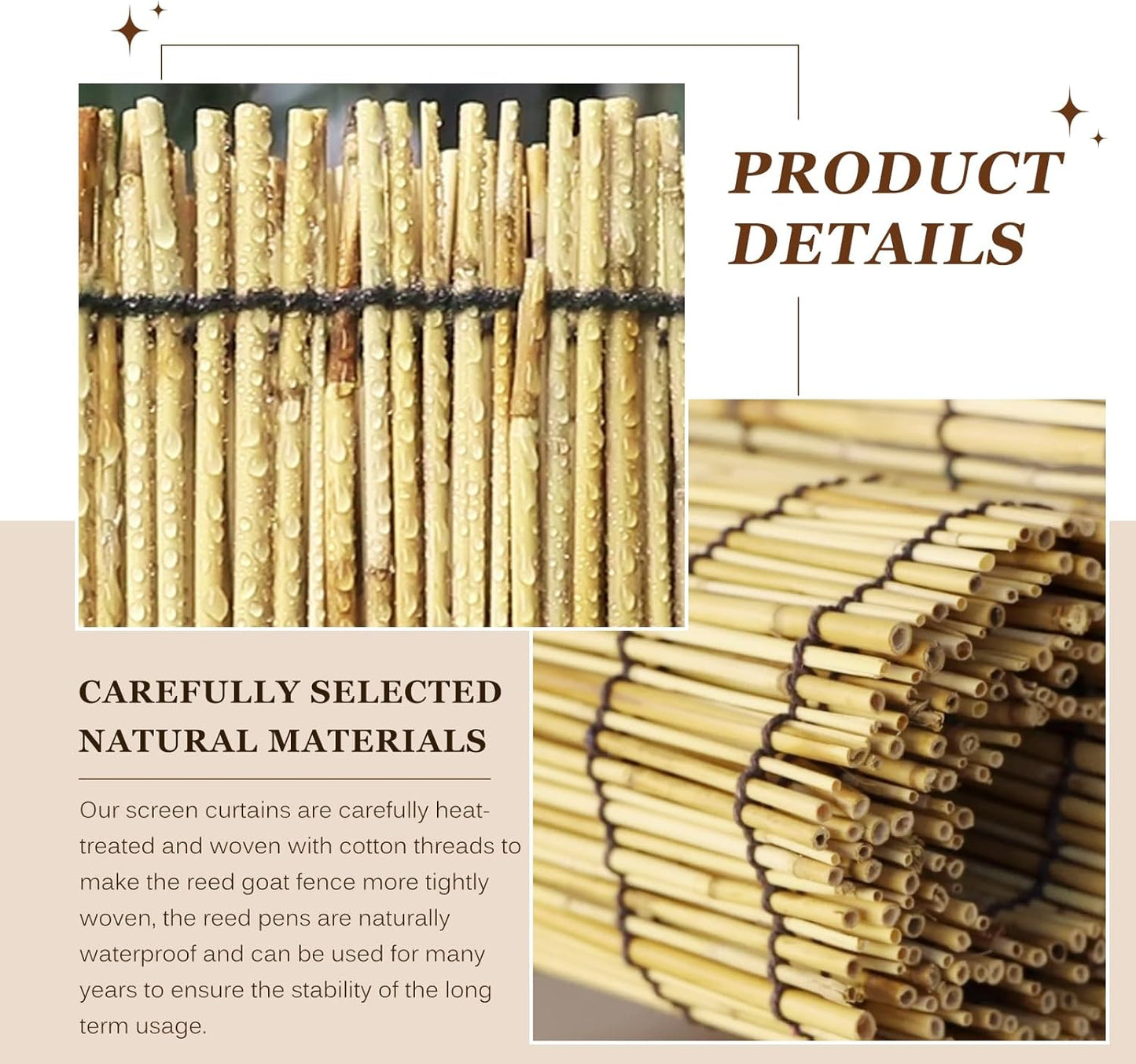 Natural Reed Fencing Rolls: Privacy Bamboo Fence 3/4/5/6ft High Roll Reed Screen, Decorative Bamboo Fencing for Outdoor Balcony Patio Garden Backyard,with Cable Zip Ties(Nature, 3x10ft)