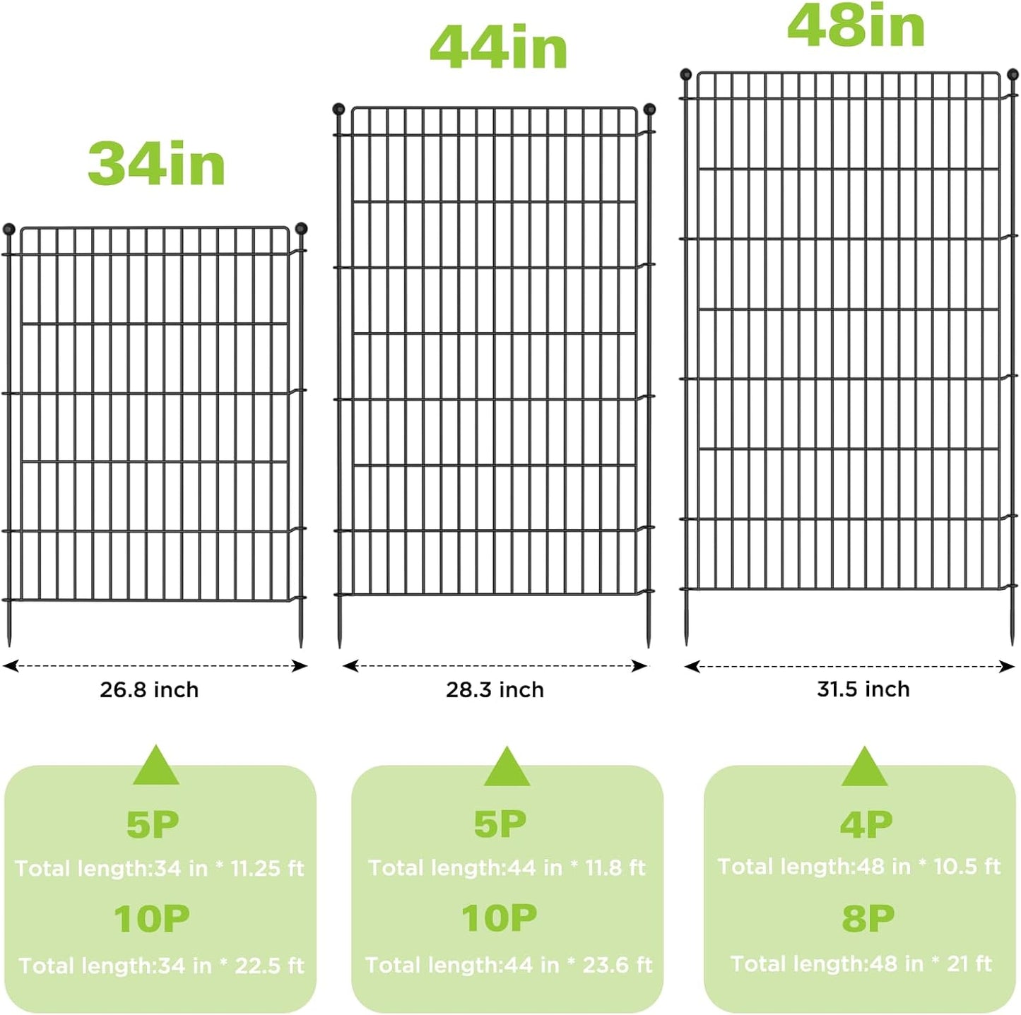8 Panels No Dig Garden Fence Animal Barrier, 48in(H) × 21ft(L) Decorative Metal Outdoor Dog Fence, Rustproof Pet Fencing for Yard, Patio, Flower Bed -Temporary Fencing| Easy to Install