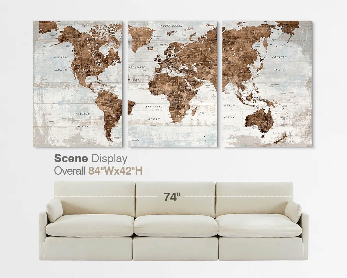 Office Wall Art Canvas World Map Motivational Wall Decor Living Room Vintage Pictures for Dining Room Home Man Global Artwork 60" X 28"
