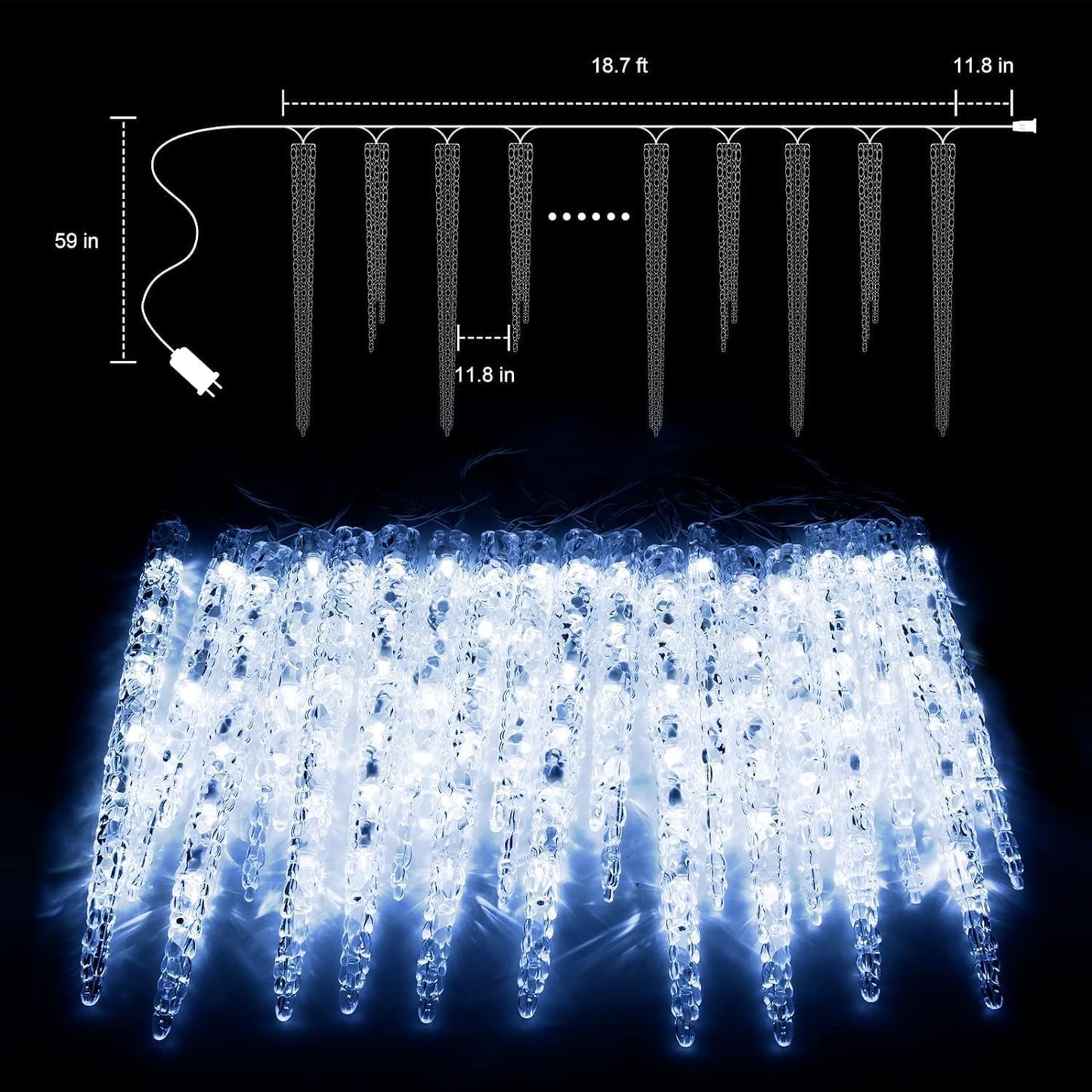 Minetom Icicle Lights Outdoor With Clips, 20ft 100 LED 20 Tubes Twinkling Crystal String Lights, Connectable Waterproof Hanging Christmas Lights Plug in for Eave Outdoor, Blue