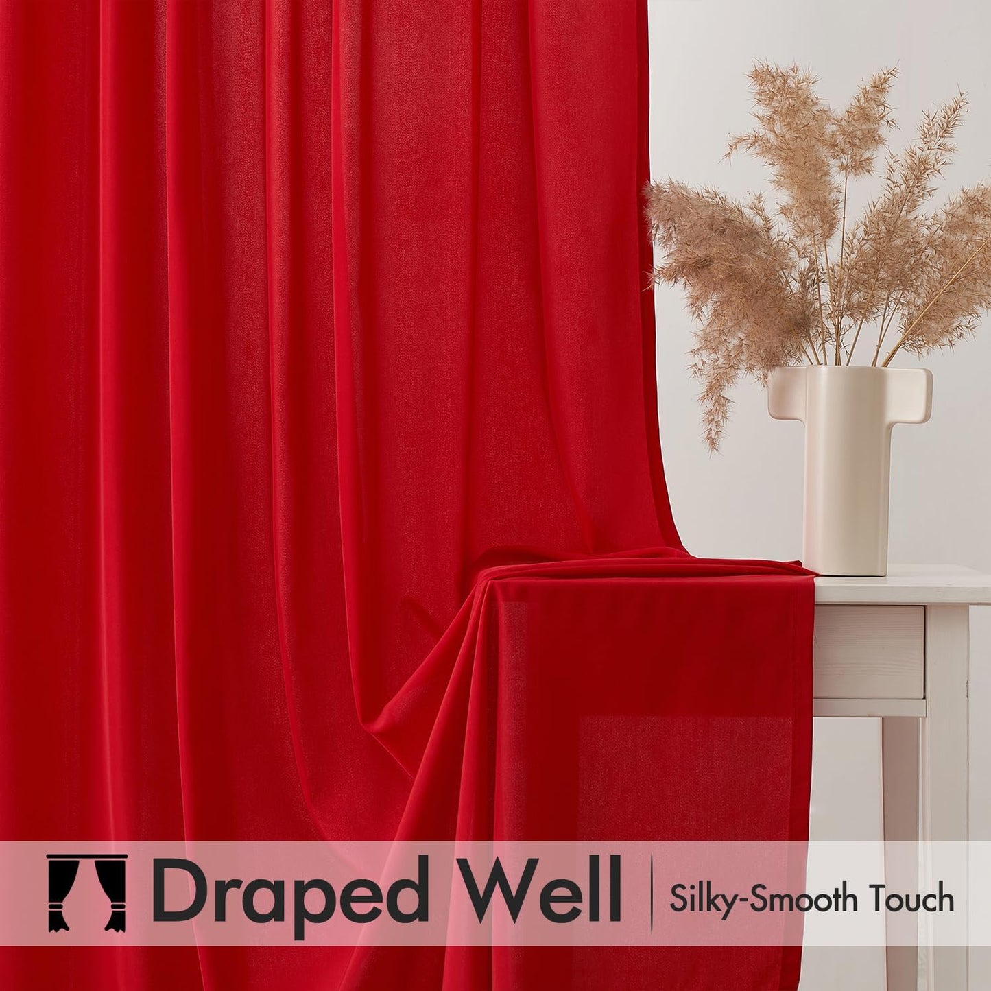 MIULEE Red Privacy Sheer Curtains That Let Light in 63 Inches Long Non-See-Through Semi Sheer Curtain Light Filtering Window Curtains Christmas Drapes for Living Room Bedroom 2 Panels Set 42 X 63