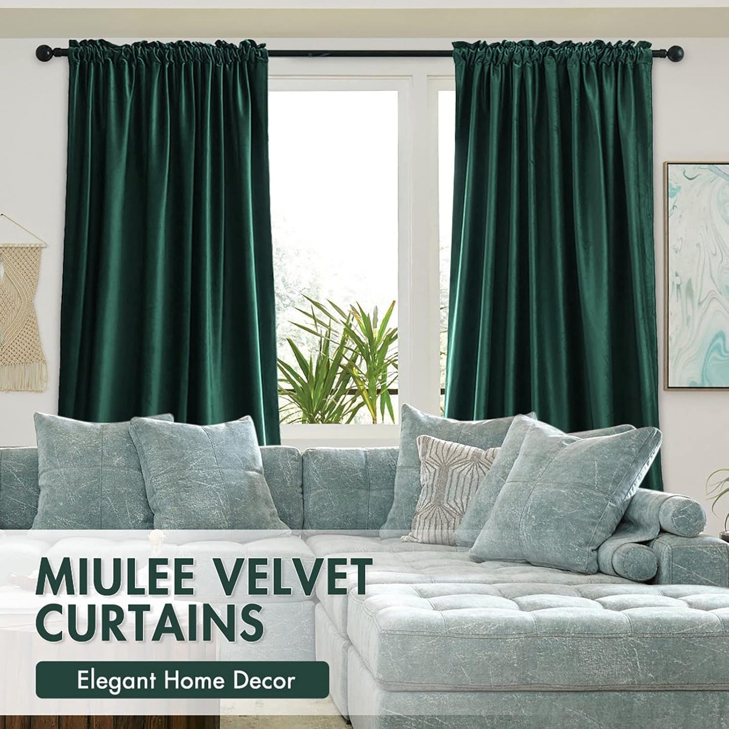 MIULEE Dark Green Velvet Curtains Thermal Insulated Blackout Curtain Christmas Emerald Green Drapes for Bedroom Living Room Darkening 108 Inches Long Curtains Panels Rod Pocket Set of 2