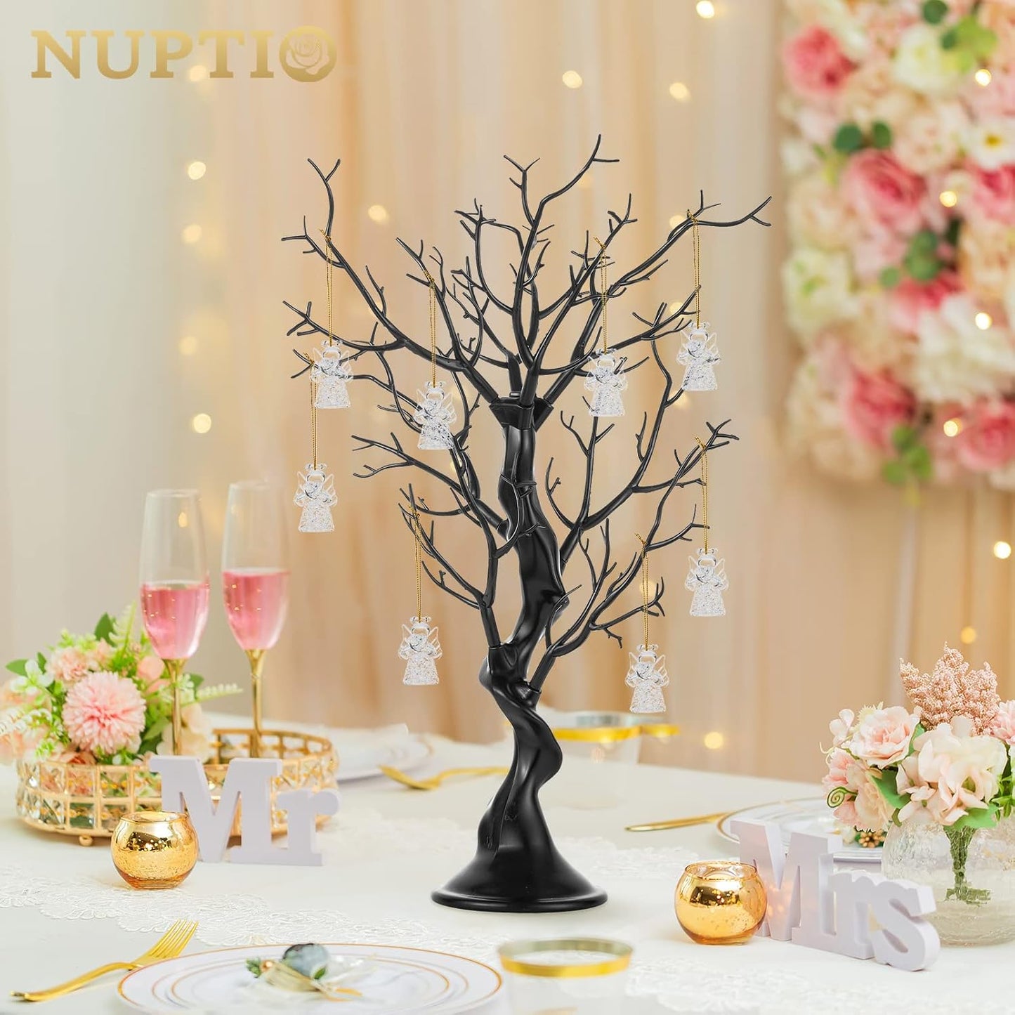 NUPTIO Black Halloween Tree Branch: Artificial 22.8 inch Tall Manzanita Tree Christmas Centerpiece Wedding Centerpieces for Tables - Decorative Ornament Display Tree for Decoration Weddings (2 Pc)