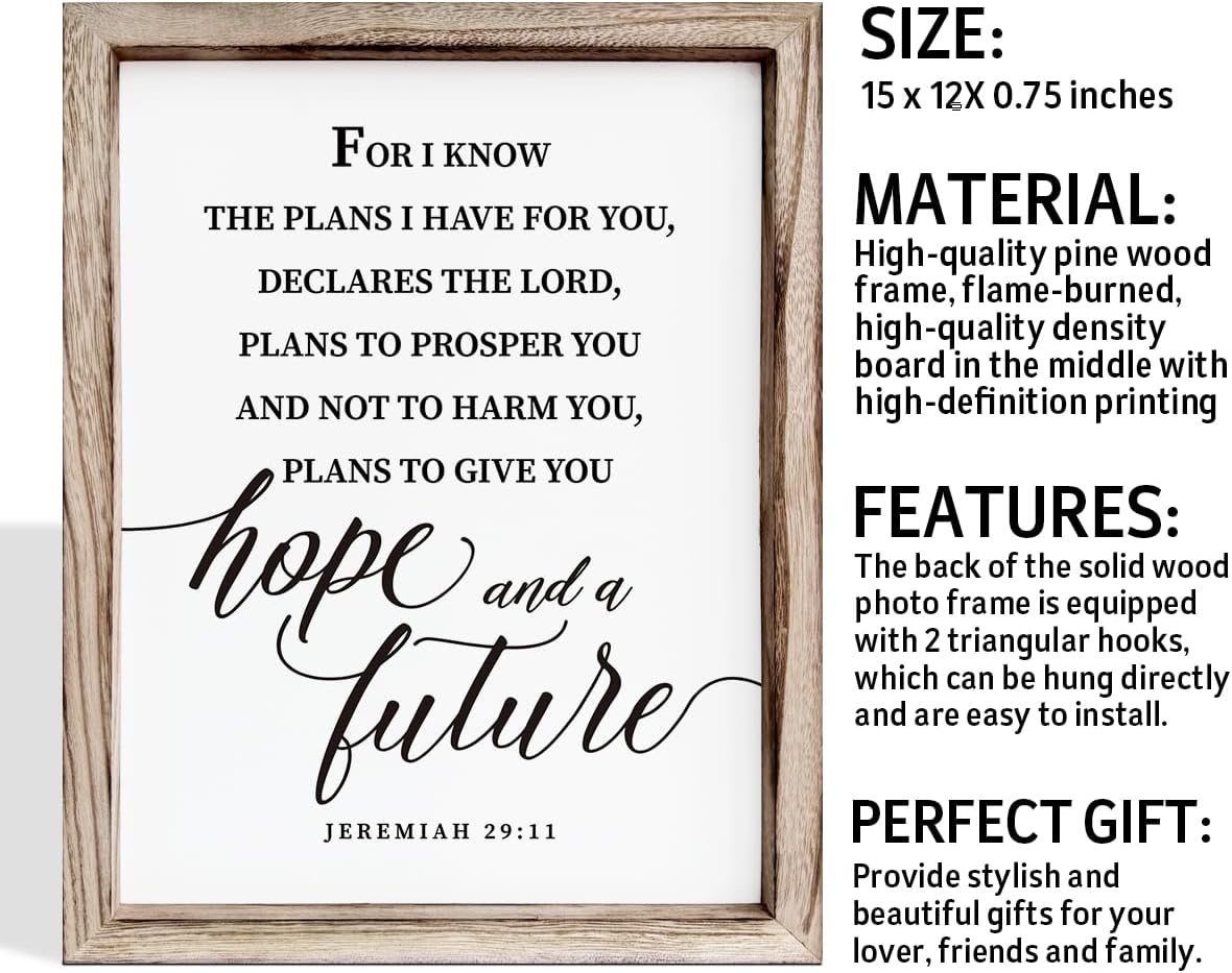 Christian Wall Decor, Religious Artwork for Home Decor, Bible Verse Signs, Inspirational Christian Gift, Framed Wall Plaque Sign 15 * 11.5 inches, I Know the Plans I Have for You Sign