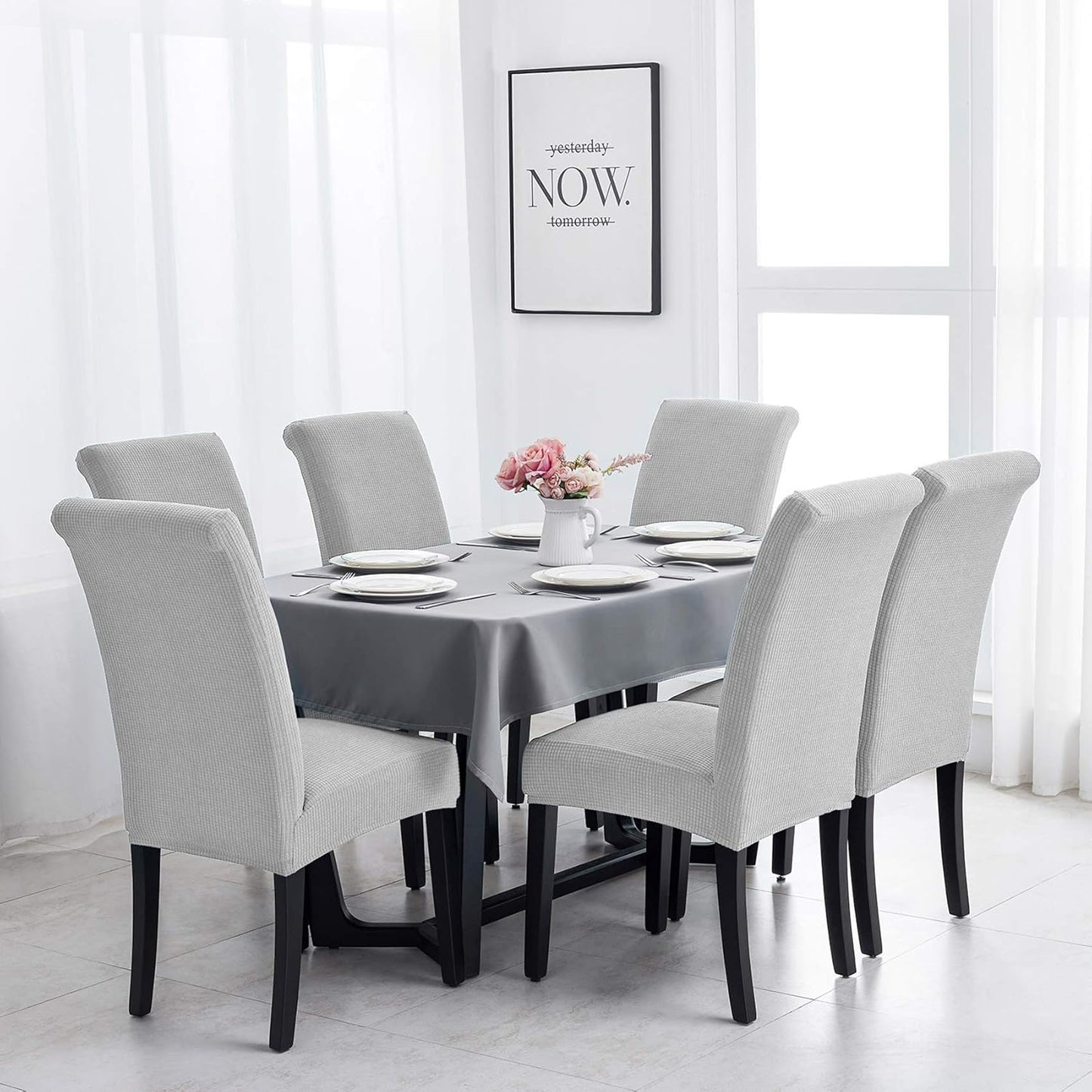 Joccun Chair Covers for Dining Room Set of 6,Dining Chair Slipcovers Stretch Dining Room Chair Covers Seat Protector,Washable Parsons Chair Cover for Home,Hotel,Banquet(Silver,6 Pack)