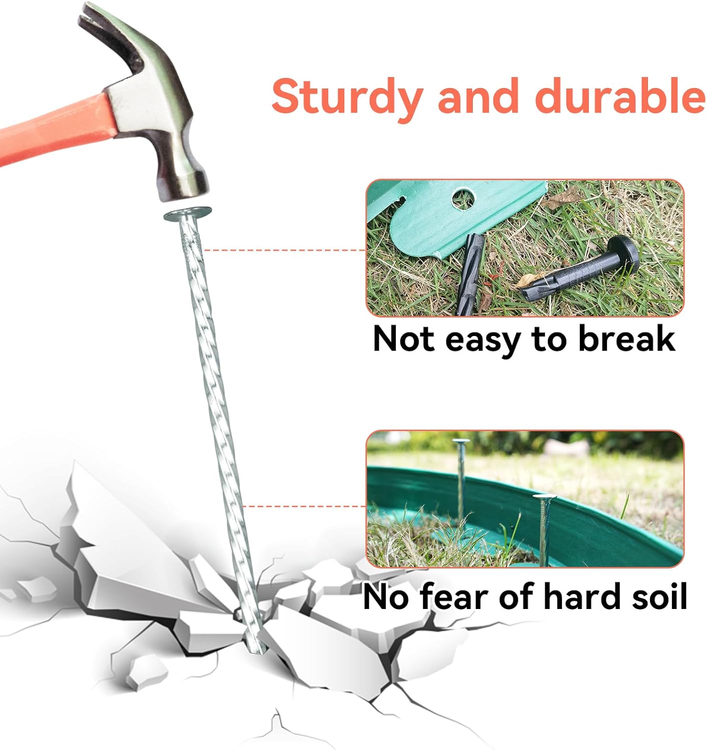 8" Heavy Duty Spiral Landscape Spikes - Solid Galvanized Metal Garden Stakes for Fixing Paver Edging, Weed Barriers, Artificial Turf, Tent and More (200 Pack)