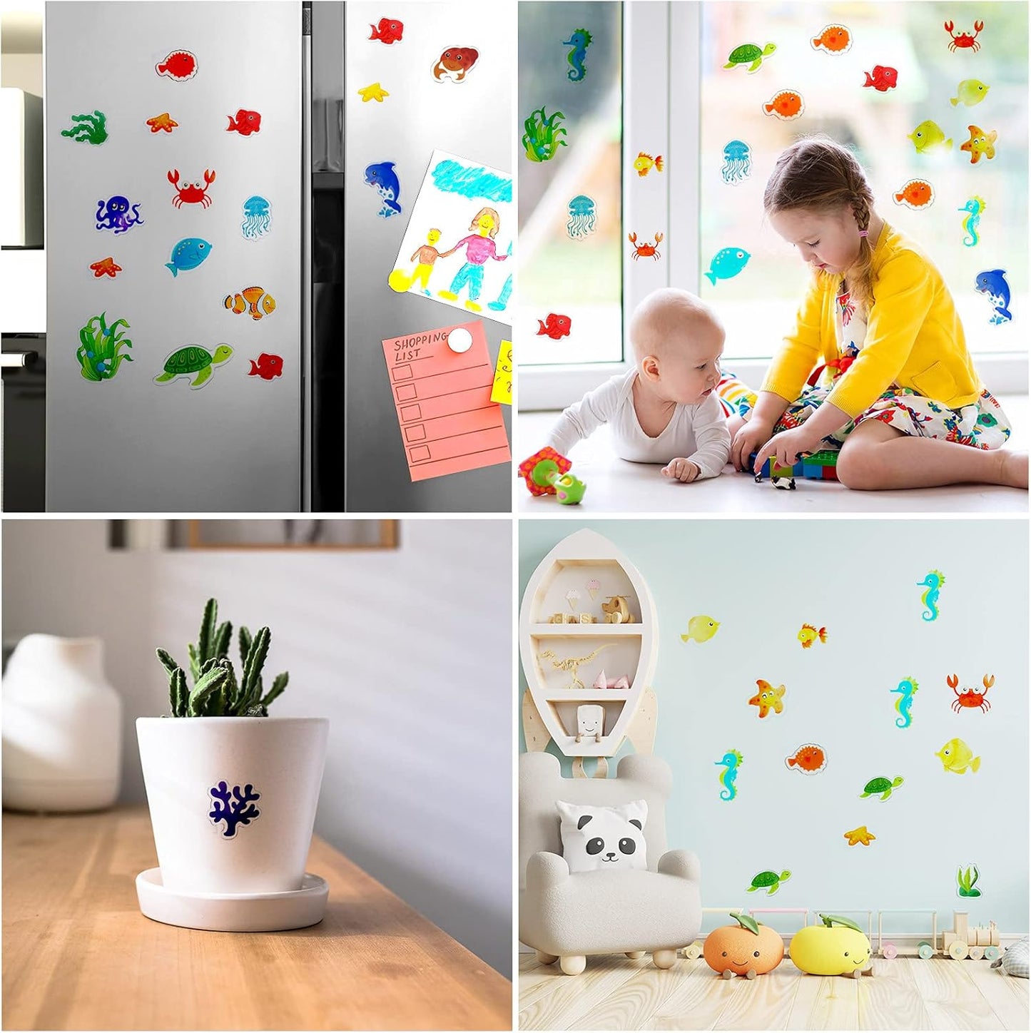 20 Pieces Sea Animals Thick Gel Clings Ocean Window Gel Clings Decals Stickers for Toddlers Kids Adults Home Airplane Classroom Nursery Sea Animals Party Supplies Decoration Removable and Reusable