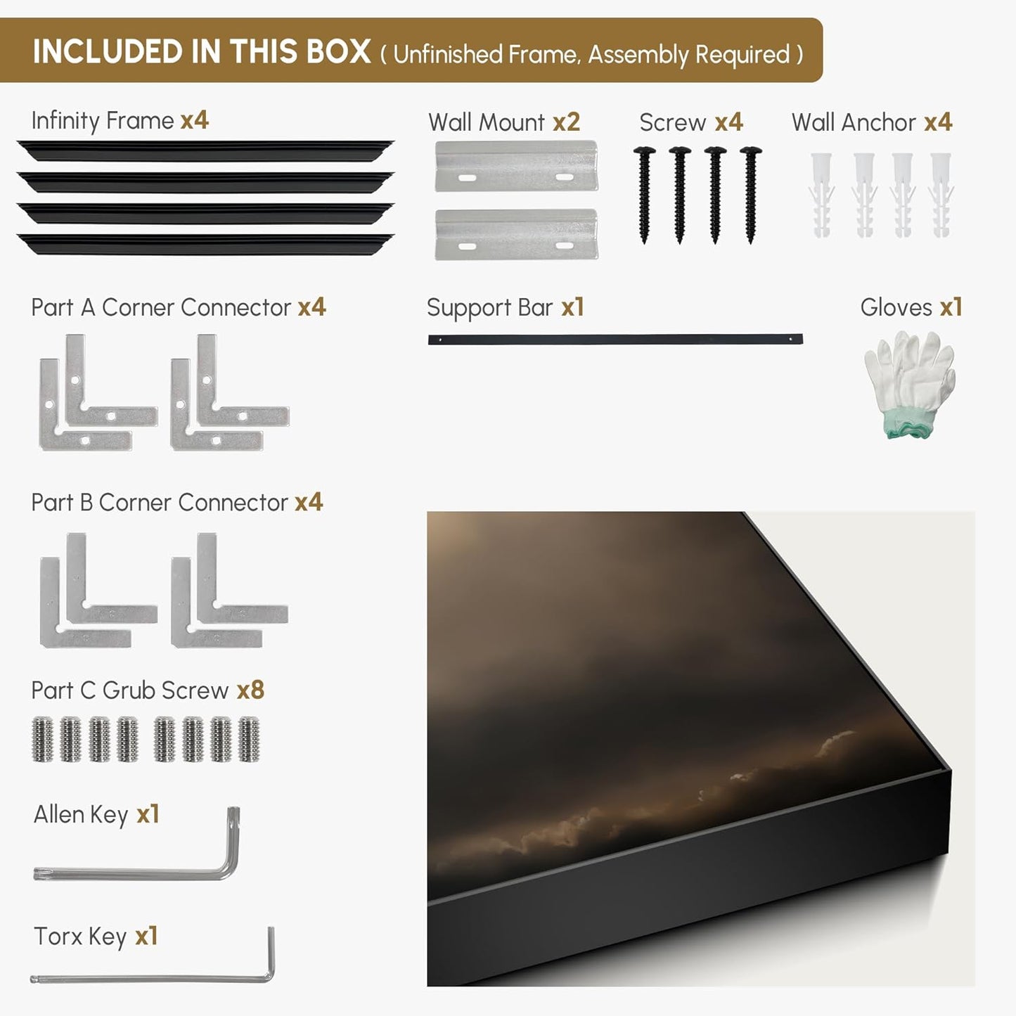 SIGNWIN 24"x46" Extra Large Framed Wall Art Golden Sunset Cloud, Moody Sky Scene for Home Living Room Bedroom Decor (Frame Assembly Required)