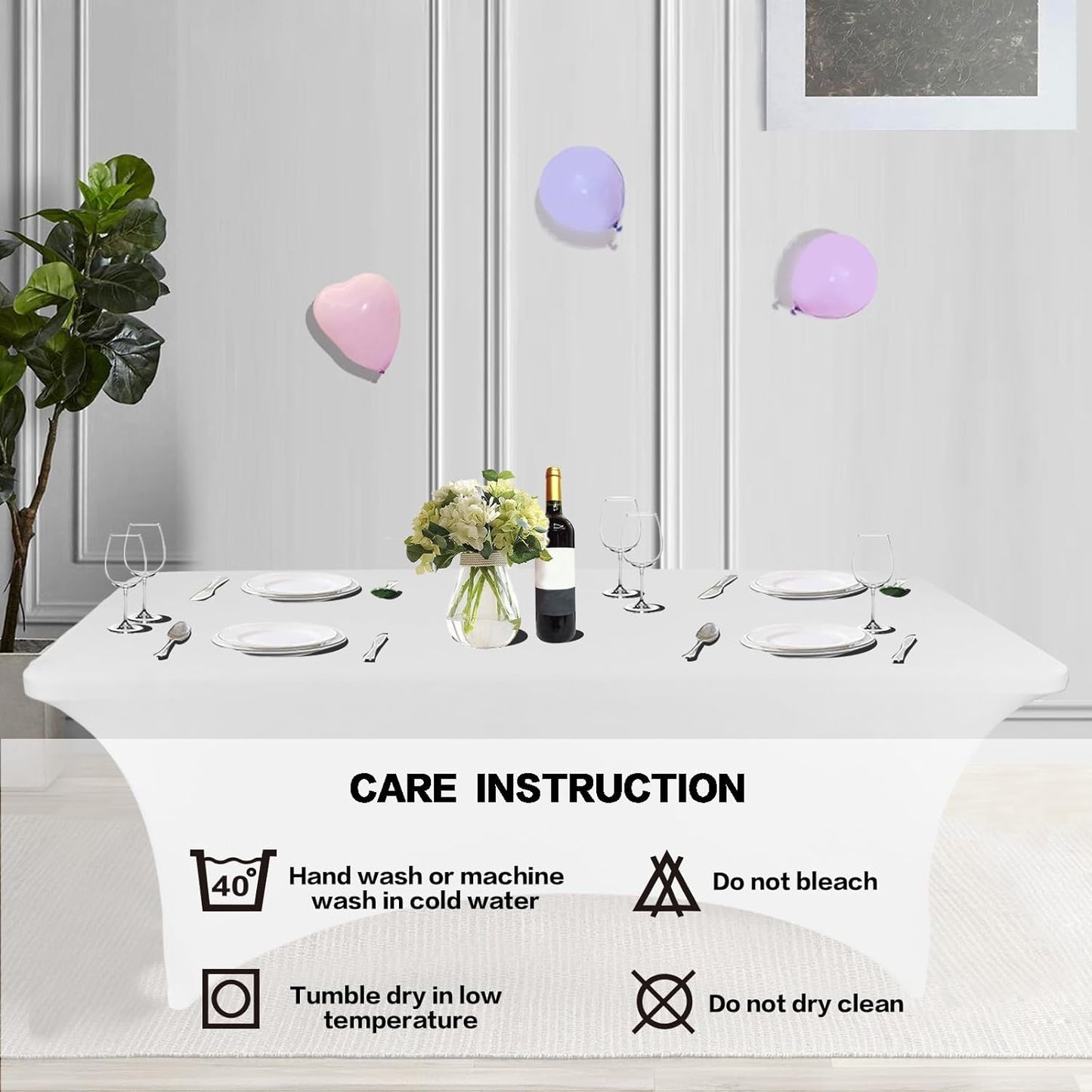 IVAPUPU 2 Pack 4FT Table Cloth for Rectangular Fitted Events Stretch White Table Covers Washable Cover Spandex Spring Tablecloth Protector for Party, Wedding, Cocktail, Banquet, Festival