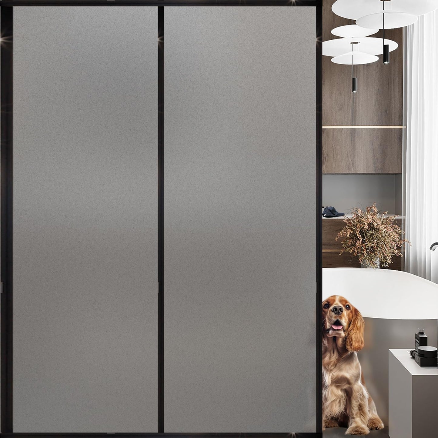 Frosted Glass Window Privacy Film Decorative, Bathroom Privacy Film for Glass Windows Cover, Static Cling, Removable, Reusable, Anti-UV, Anti-Glare, Heat Blocking,Gray,23.6X196.9Inch