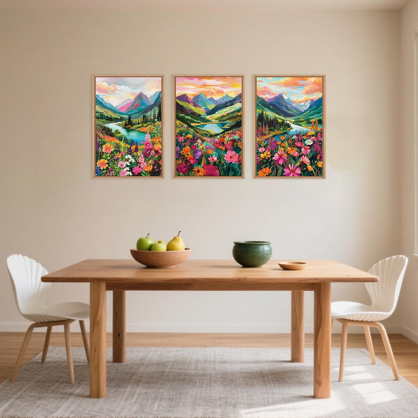 Celestdeco Wildflower Blossom Framed Canvas Wall Art Set, Colorful Flowers Painting, Abstract Landscape Wall Decor, Natural Ridge Floral Art Print for Living Room, Dining Room, Office - 24"x36"x3