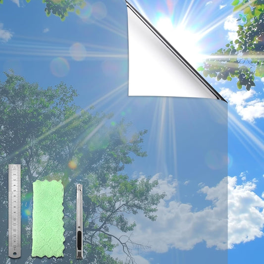 DUOFIRE One Way Window Film Privacy See Out Not in Heat Blocker Window Tint Reflective Mirror Windows Tinting Film for Home Static Cling Anti-UV Sun Blocking Windows Covering（Silver, 35.4x78.7in）