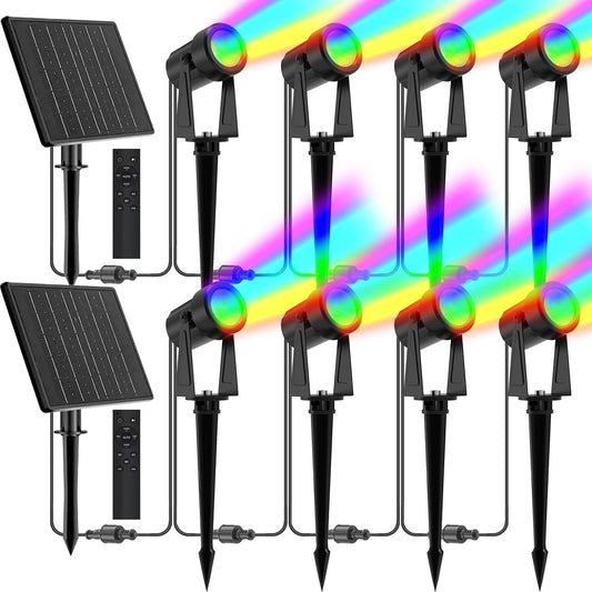 ZYAN Solar Powered Landscape Spotlights Outdoor Waterproof IP65, RGBW Colored Spotlights for Garden Yard, Auto On/Off Remoto Control Spot Lights for Plant, Tree, Patio, Path, Lawn, Wall (8 Pack)