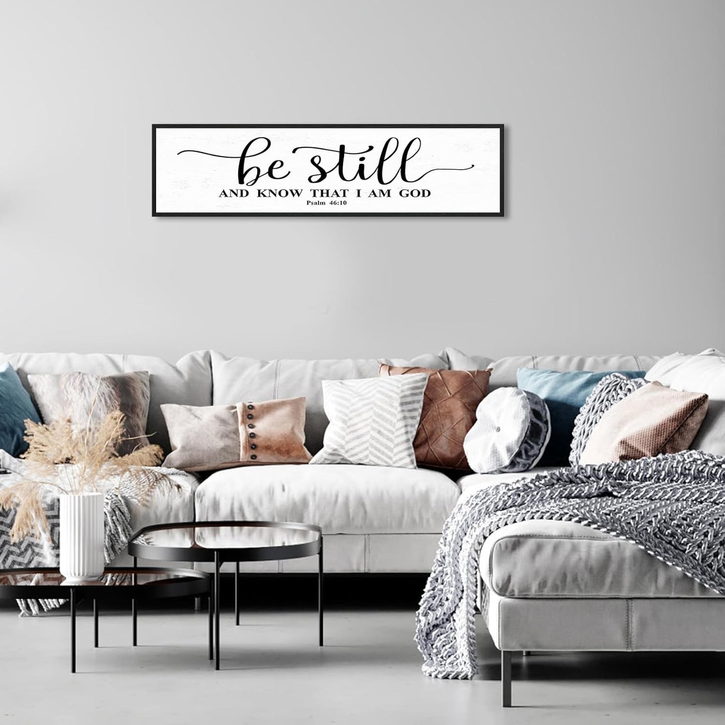 Be Still And Know That I Am God: Christian Bible Verse Wall Art Framed Scripture Sign Farmhouse Entryway Wall Hanging Plaque Religious Decor For Living Room Bedroom 12"X40"