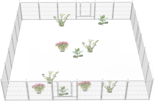 FXW Decorative Garden Fence for Yard, 32in(H) x 54ft(L) 24 Panels Heavy Duty No Dig Metal Fencing with Gate, Tall Animal Border Barrier for Dogs, White│Patented