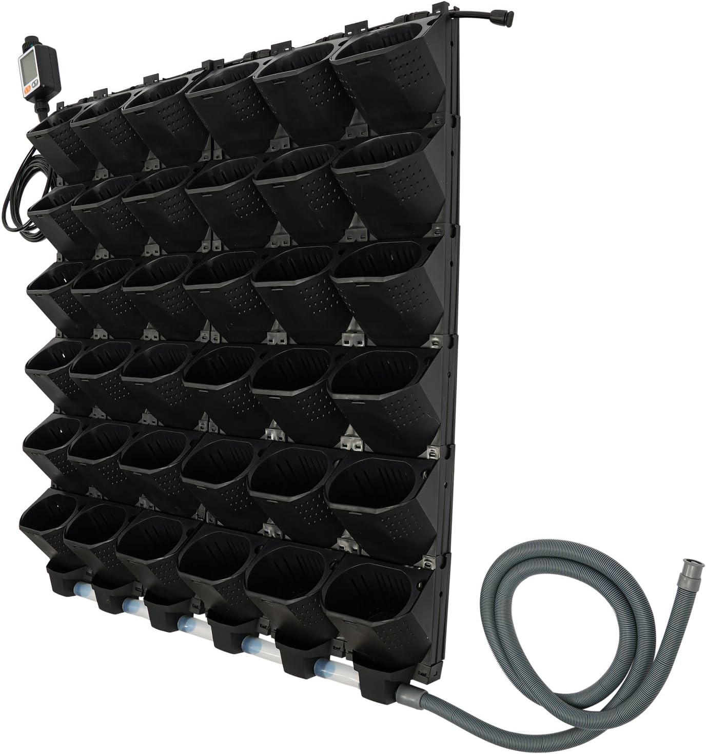 36 Pockets Hanging Planter Bags, Vertical Wall Mounted Plant Planting Grow Bags, Stackable Wall Planter with Timer, Self Watering Hanging Planters for Outdoor Indoor Garden-Black