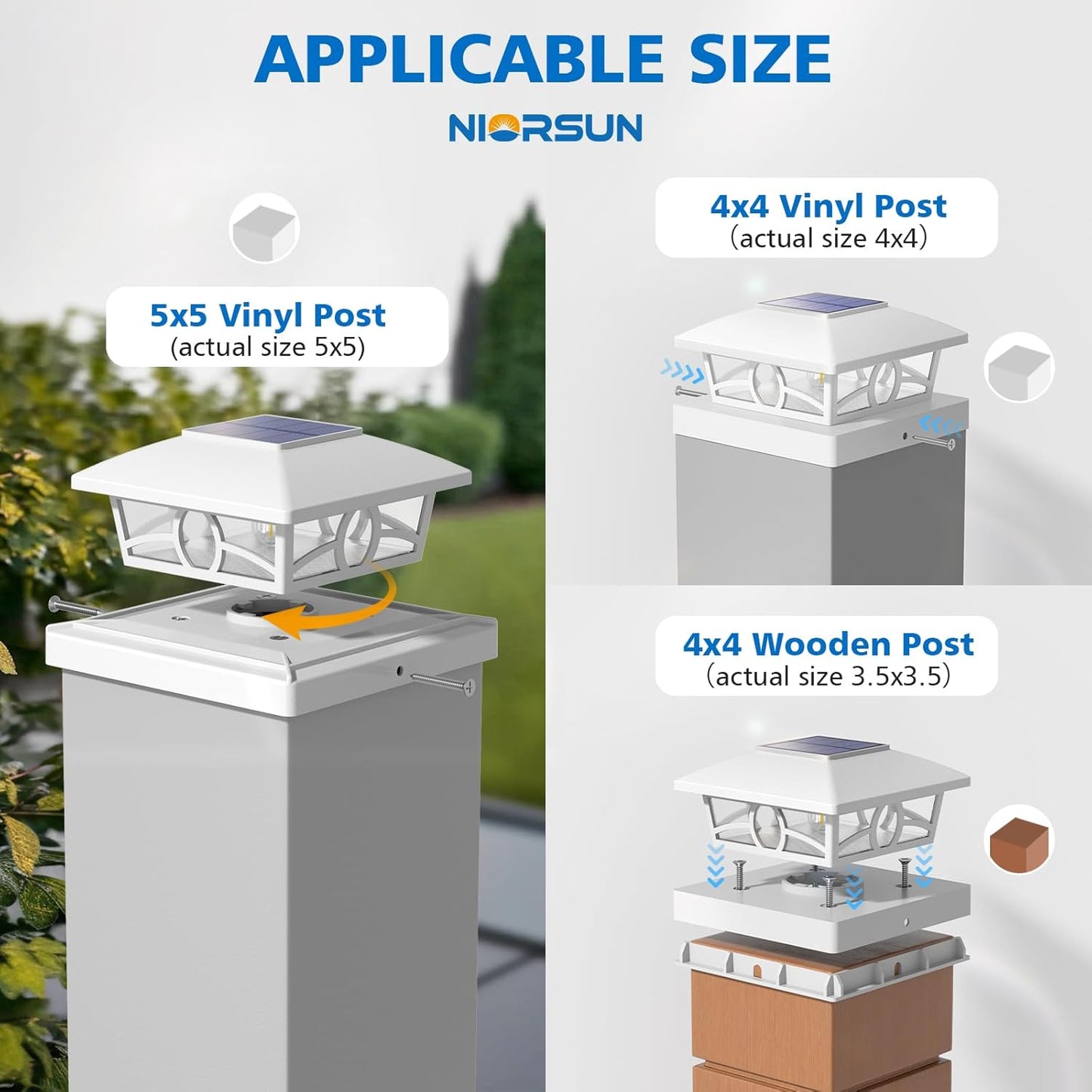 NIORSUN Solar Post Lights Outdoor, Fence Post Solar Lights Warm White Outdoor Waterproof Edison LED Bulbs Garden Patio Fence Deck Decor, Post Cap Lights 4x4 5x5 Wood Vinyl, White 12 Pack