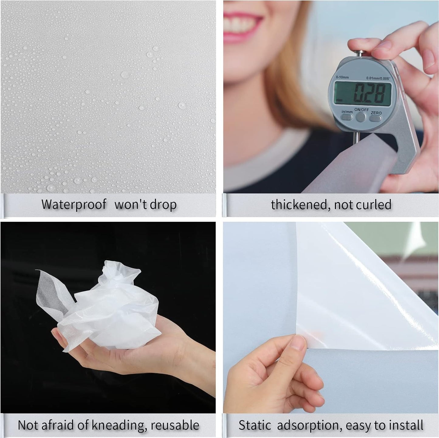 Frosted Glass Window Film with Tools,Reusable Window Privacy Film,Static Clings Window Film Kit for Home Bathroom and Office. (Pure, 35.4Inch×196.9Inch)