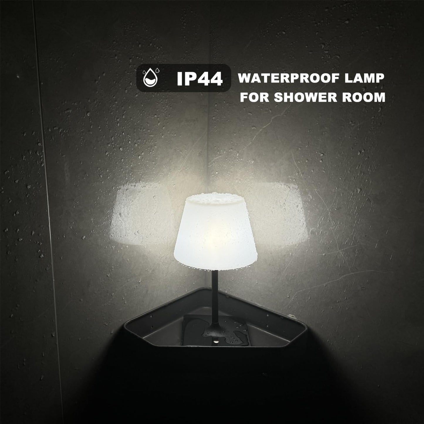 Outdoor Rechargeable Table lamp Cordless, Battery Operated Night Lights,Waterproof lamp for Shower,4000mAh LED 3 Colors Dimmable Touch Bedside Lamp for Coffee Shop Bath Patio -Black