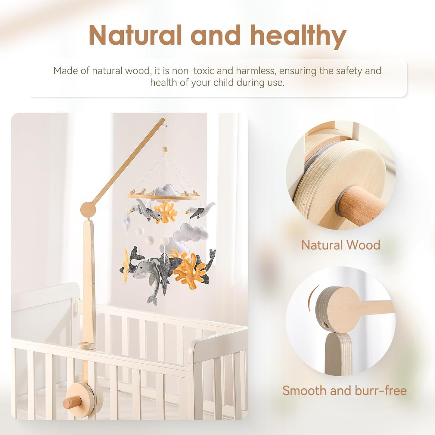 HI BABY MONMENT Crib Mobile Arm - Baby Mobile Hanger with 2-Height Settings Adjustable, Stabilizing Attachment for Added Safety, Mobile Arm for Crib, Sturdy & Secure Design for Nursery Mobile
