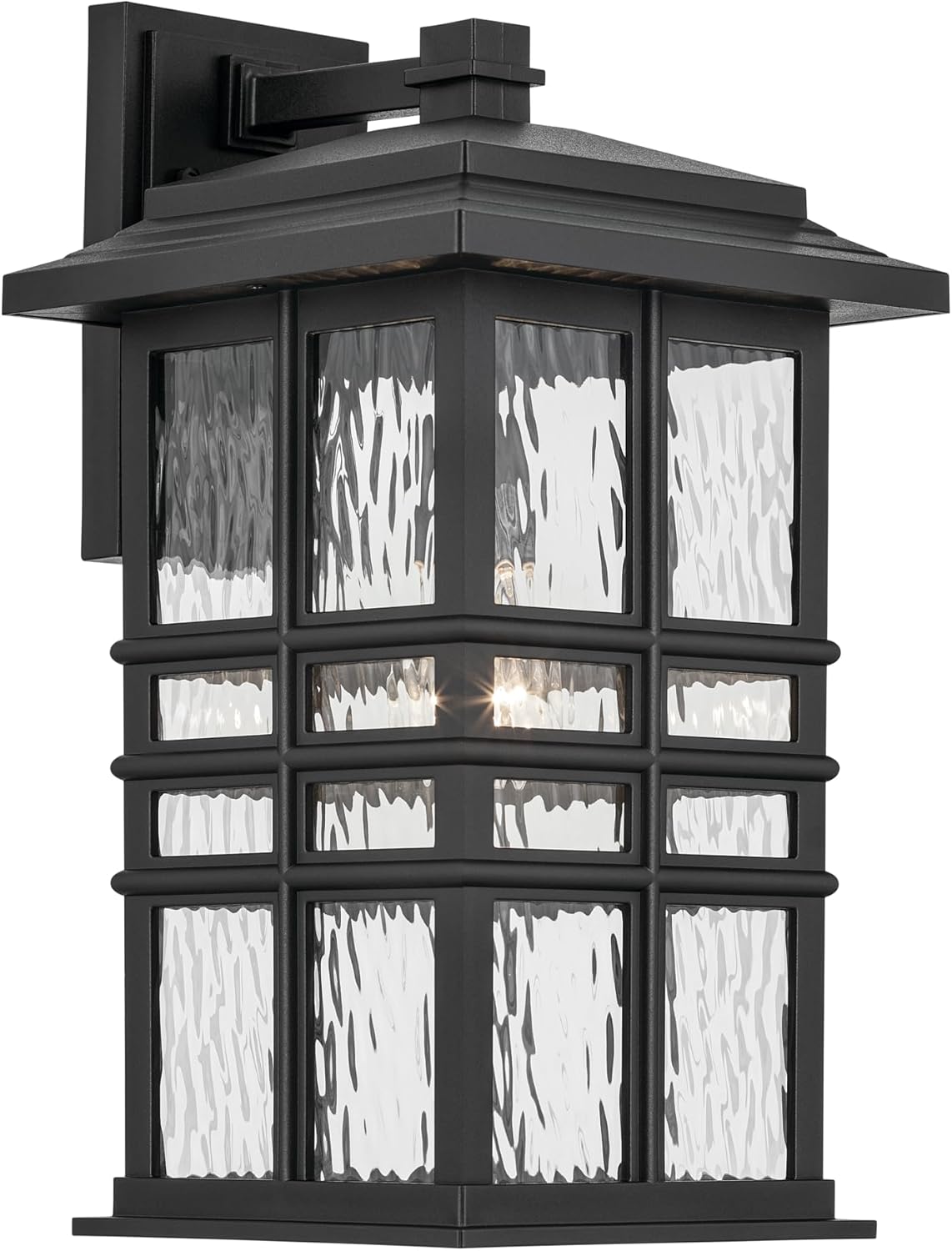 KICHLER Beacon Square 17.25" 1-Light Outdoor Wall Light with Clear Hammered Glass in Textured Black, for Exterior Doors, Garage, Porch, or Patio (17.25" x 9.5"), 49831BKT