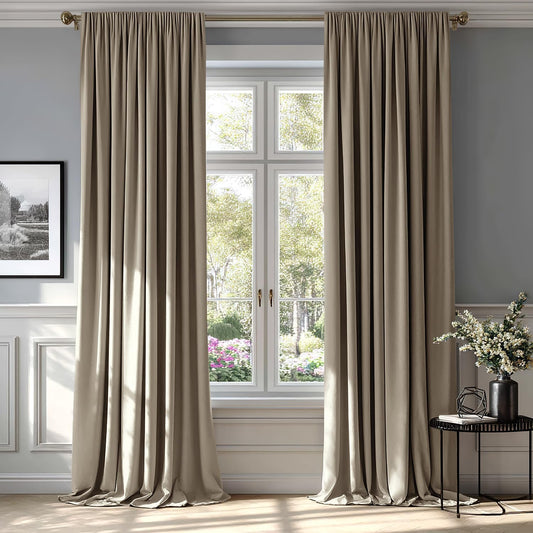 MIULEE Taupe Velvet Curtains Thermal Insulated Blackout Curtain Drapes for Bedroom Living Room Darkening 96 Inches Long Curtains Panels Rod Pocket Set of 2