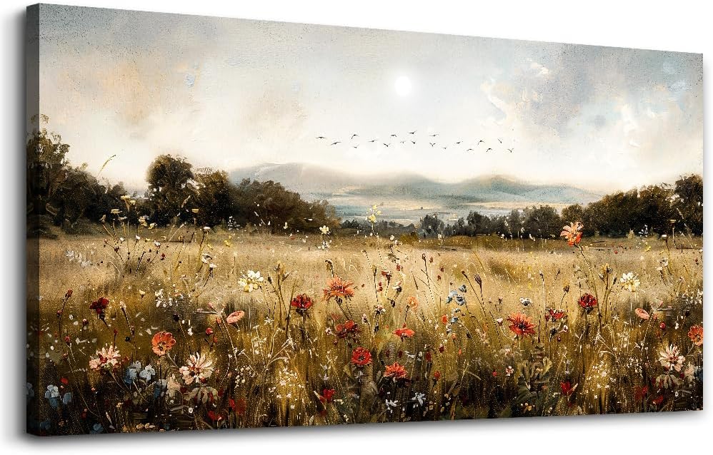 KELIYUAN Modern Canvas Print Wall Art Vintage Home Decorlawn Painting With Floral Wall Art Printsclassic Landscape Office Living Room Bedroom Wall Decor Home Decorcan Be Hung Directly 24x48 Inches