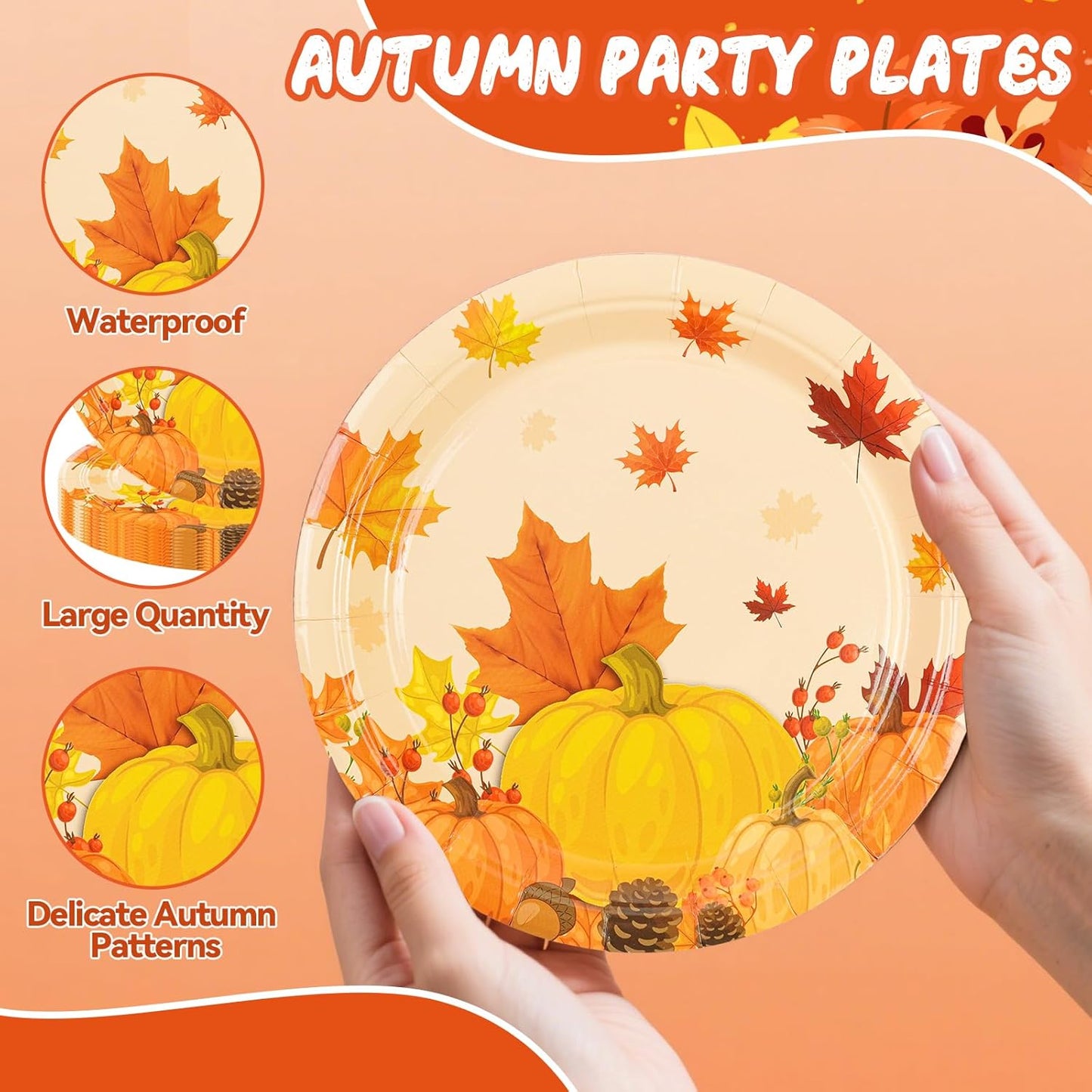 50PCS Fall Maple Leaves Paper Plates and Napkins - Thanksgiving Dessert Plates and Napkins Disposable Autumn Theme Party Supplies for Fall Thanksgiving Harvest Birthday