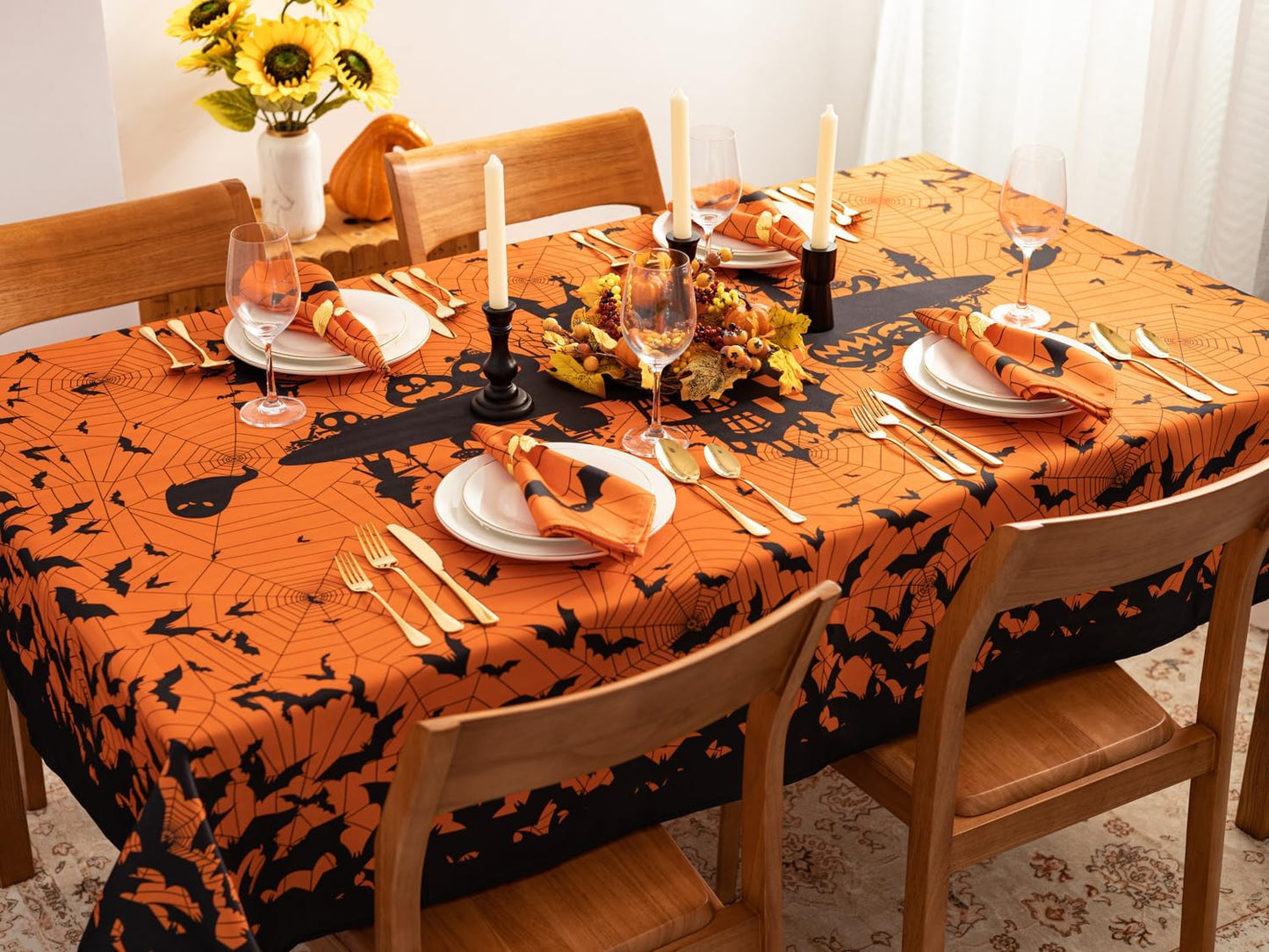 YiHomer Halloween Silhouettes Tabletop for Halloween Decorations, Dinner Parties and Scary Movie Nights, Horror Night, Tablecloth, 52 x 52 Square