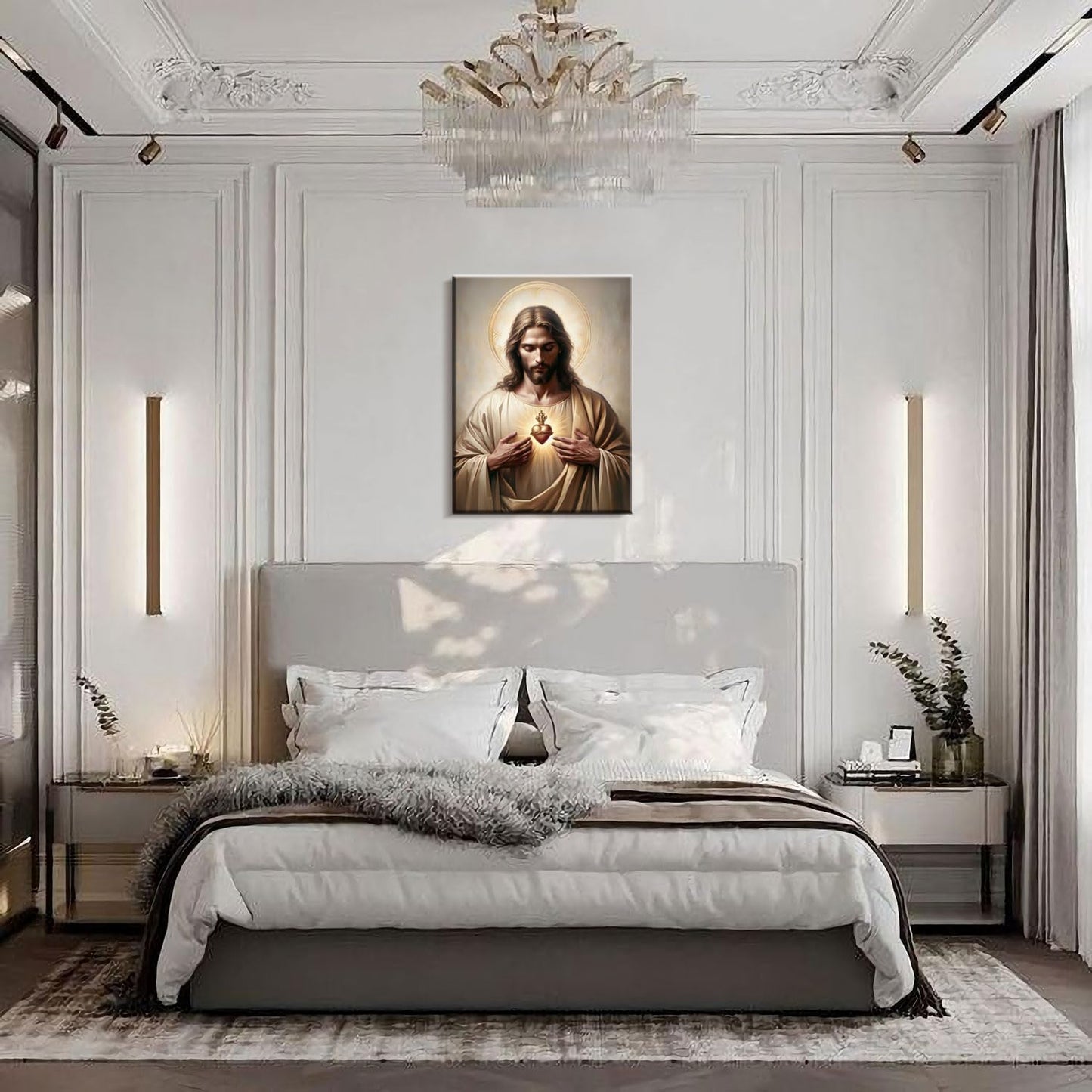 Framed Jesus Sacred Heart Religious CatholicWall Art Decor Canvas Print Print Poster Artwork Christian Home Decor Gallery for Bedroom Living Room 12x16 Inch Ready to Hang