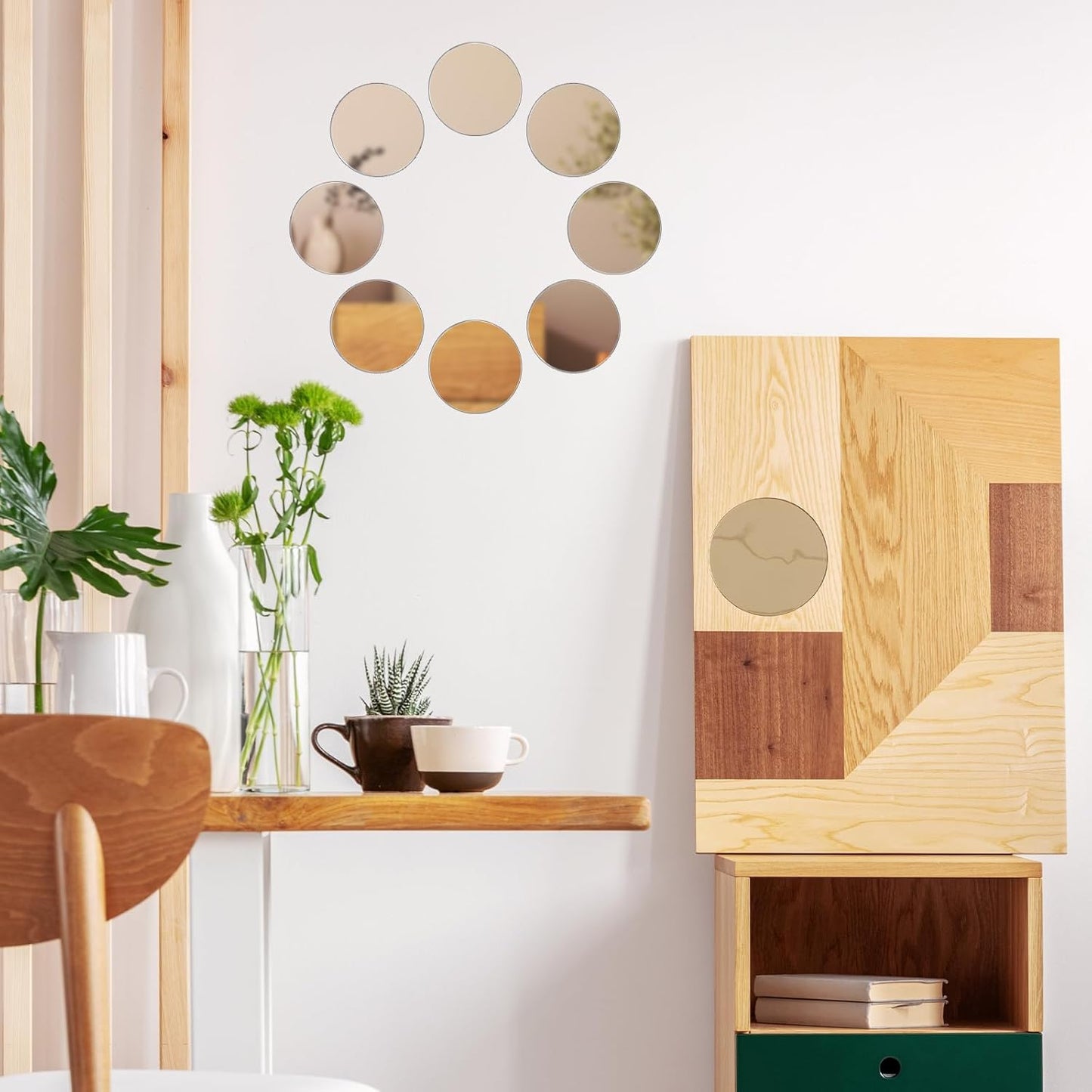 20Pcs Mini Acrylic Round Mirror Tiles Circles Craft Mirror Tiles Self Adhesive Mirror Stickers Decorative Mosaic Mirror Sheets for DIY Crafts, Wall Decor, Jewelry Making (2 Inch)