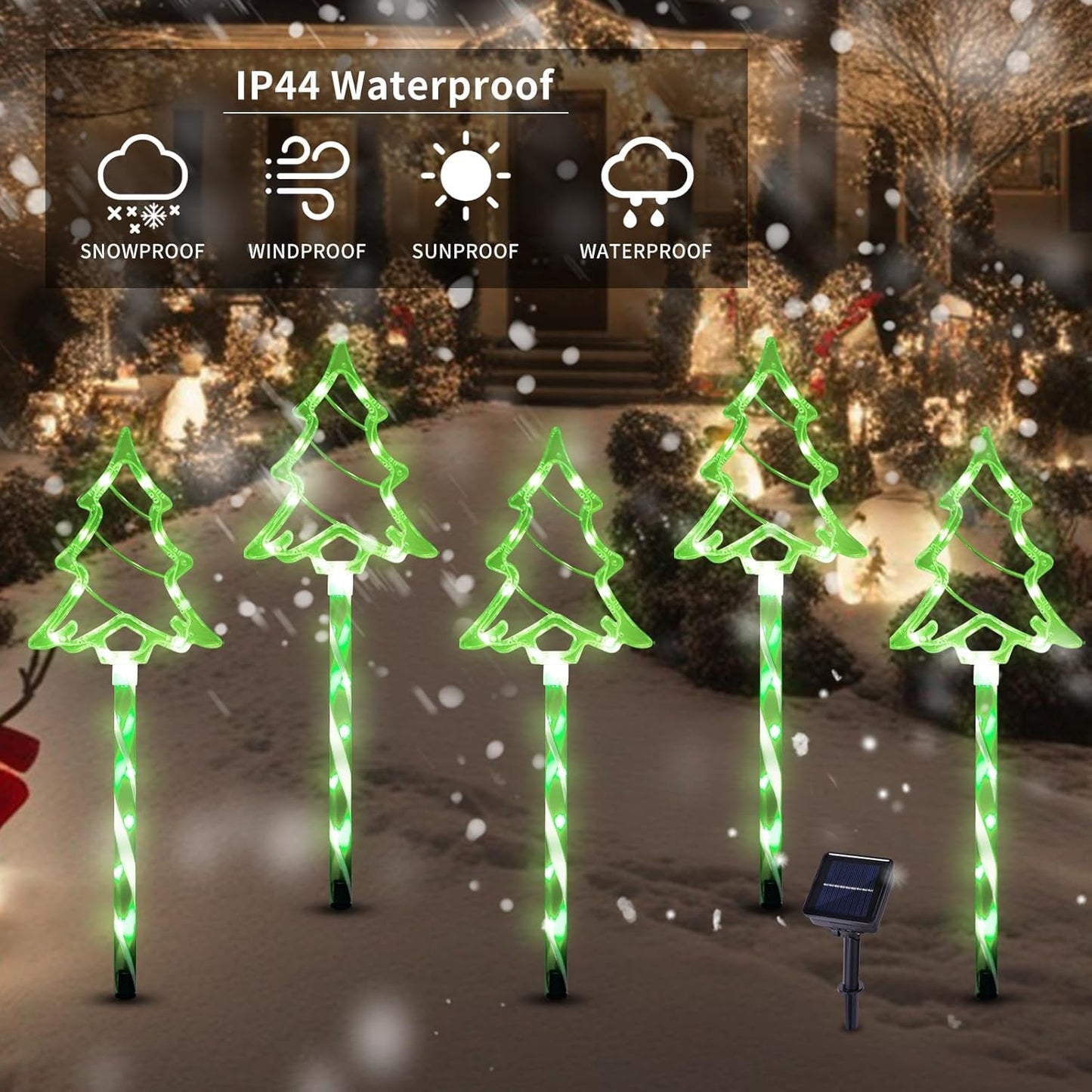 Christmas Solar Pathway Lights Outdoor Decorations， 8 Modes Xmas Tree Candy Lights Waterproof Led Garden Stake Light for Walkway Yard Lawn Porch Holiday Decor 5-Pack (Green Tube Tree, 5 Pack)