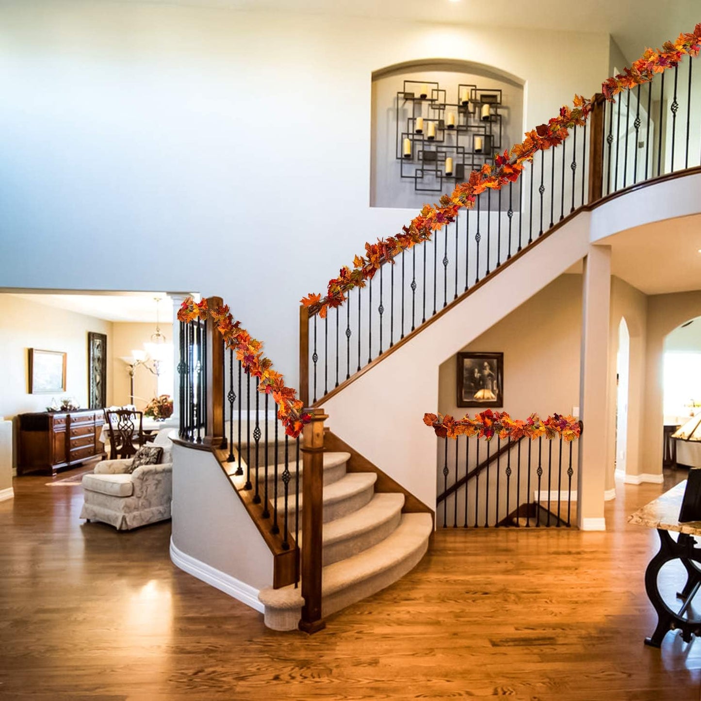 Lvydec 4 Pack Fall Maple Garland - 5.9ft/Strand Artificial Fall Foliage Garland Realistic Maple Leaves Autumn Decor for Home Wedding Halloween Thanksgiving Party (Mixed Color)