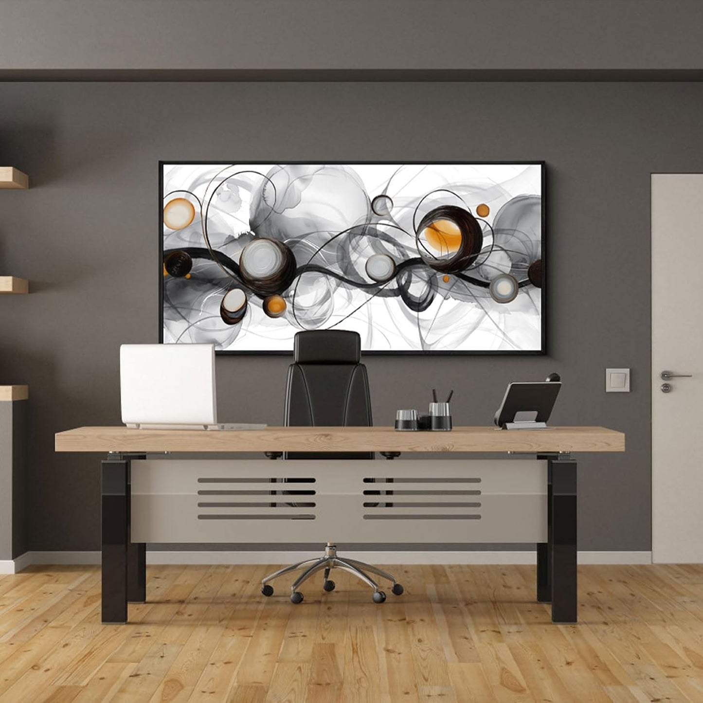 XLSJERST Black Wall Art - Abstract Artwork Minimalist Painting Large Size Frame Wall Art for Living Room Wall Decor Modern Black and White Canvas Picture Boho Gray Wall Art