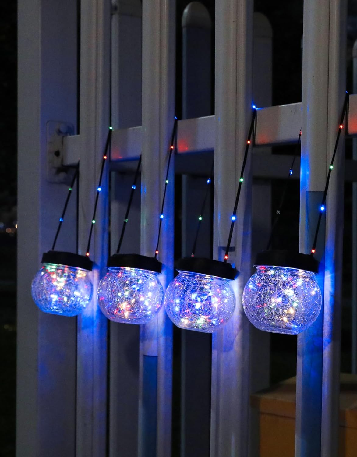 PARTPHONER Solar Lantern Solar Lights Outdoor Waterproof 2-Pack, Solar Powered Hanging Lights Cracked Glass Hanging Globes for Christmas Decoration, Shepherd Hook, Garden Tree Ornaments,Muiti-Color