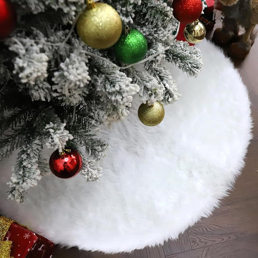 36 Inch Faux Fur Christmas Tree Skirt Soft Snow White Plush Tree Mat Christmas Decorations Fluffy Tree Skirts Xmas Holiday Party Indoor Decorations