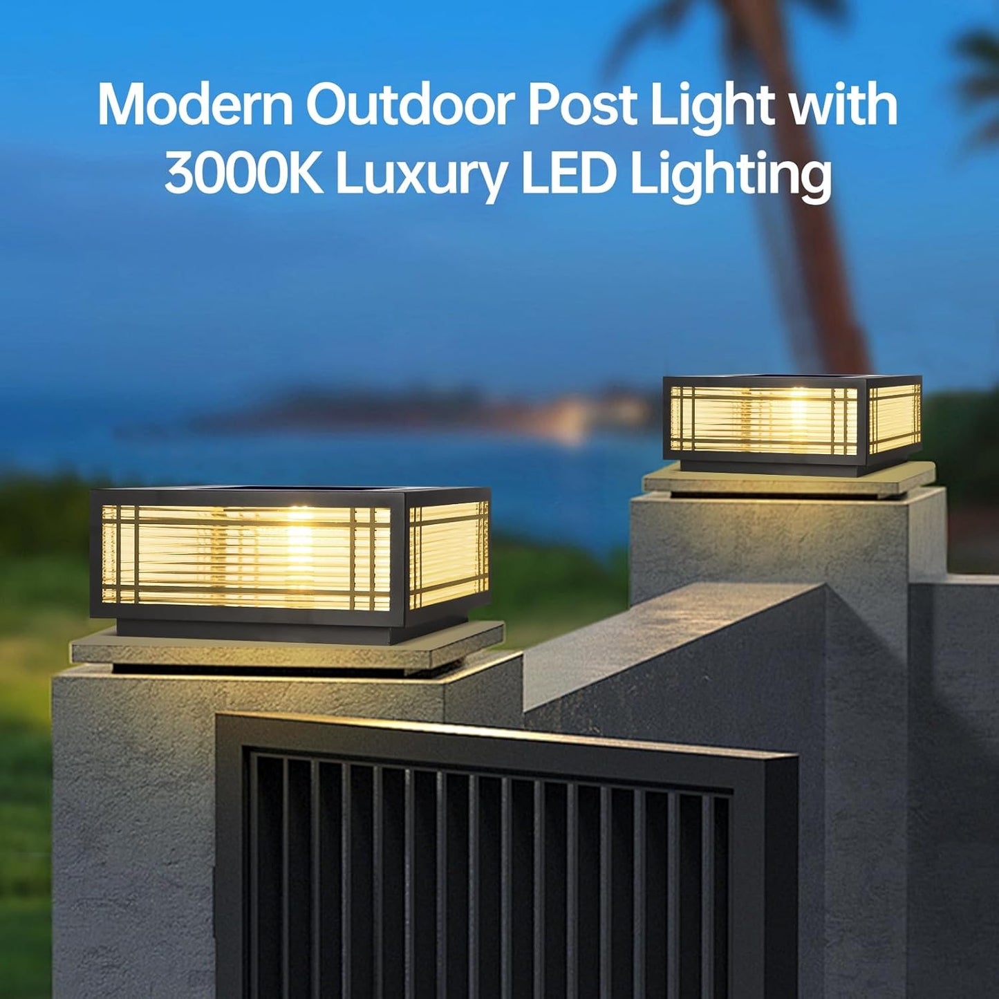SLAWA Solar Post Light Fixture Exterior Pillar Light with LED Solar Power Column Caps Lamps Aluminum Waterproof Glass Fence Post Caps Lights Black Square Outside House Yard Lawn Deck Post Lanterns