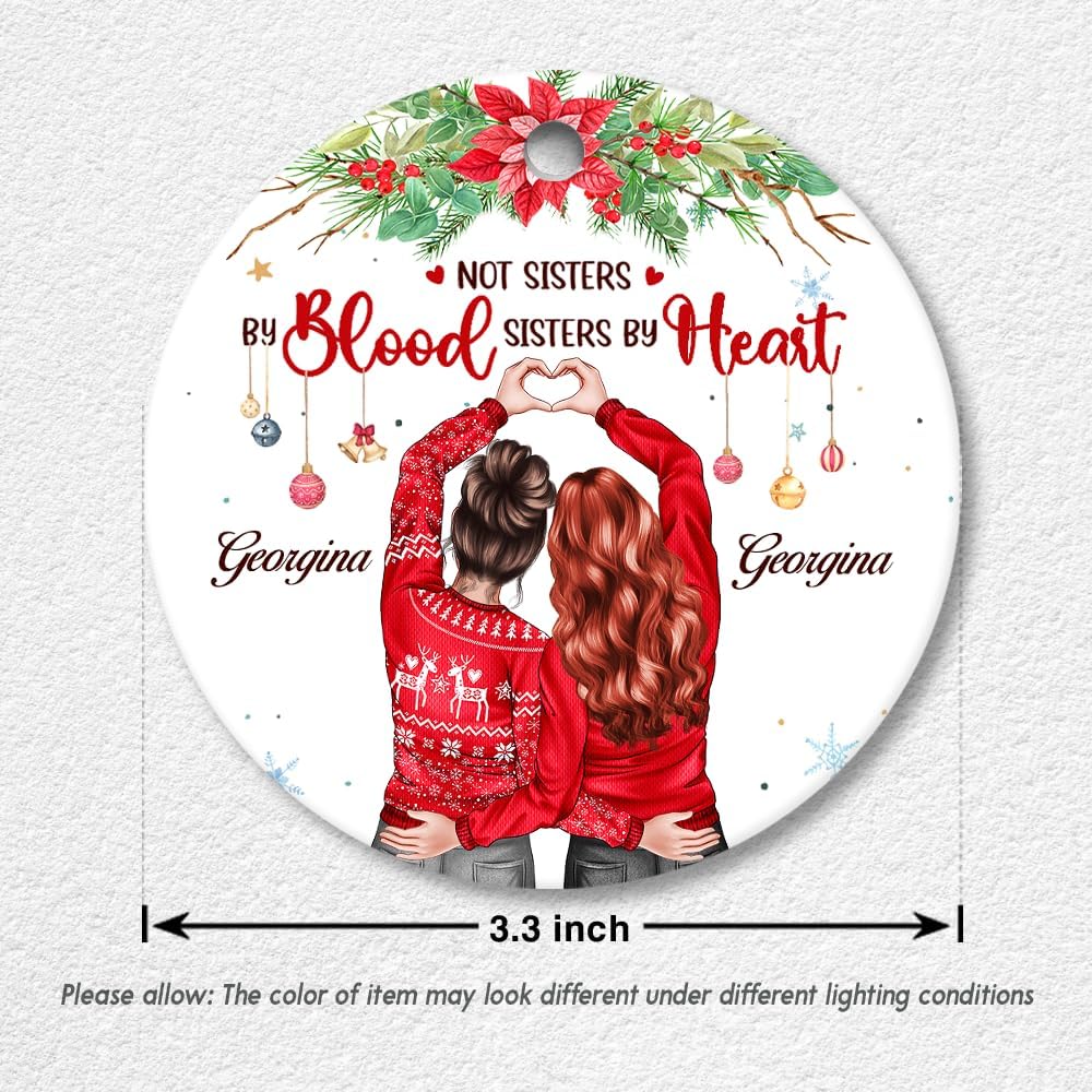 Personalized Best Friend Ornament - Not Sisters by Blood Ceramic Ornaments Friendship Ornament Gifts for Bestie BFF Soul Sister Hanging Xmas Tree Decor