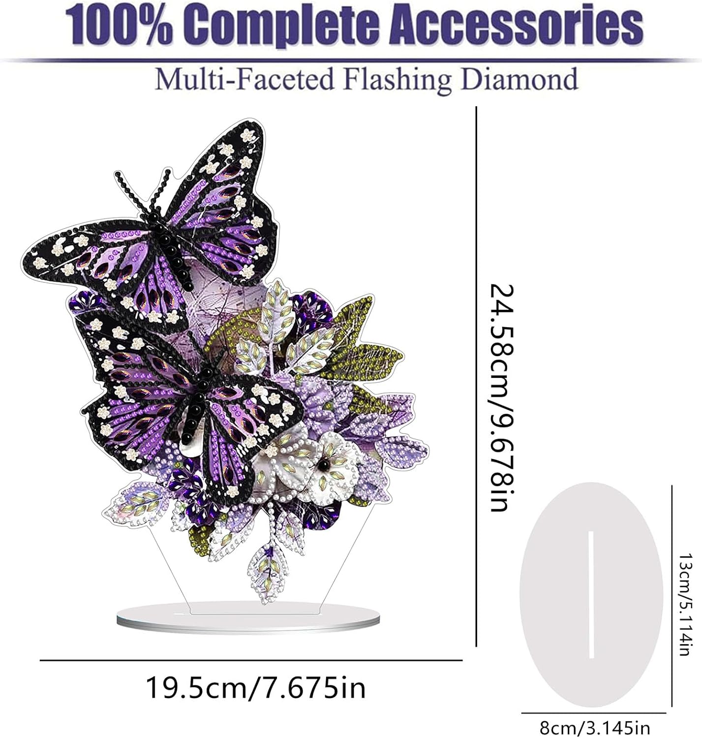 Diamond Painting Kits for Adults Beginners, 5D Full Drill Flowers and Butterfly Crystal Art Desktop Ornament, DIY Single Sided Home Office Desk Decor, Creative Craft Gift Set with Tools