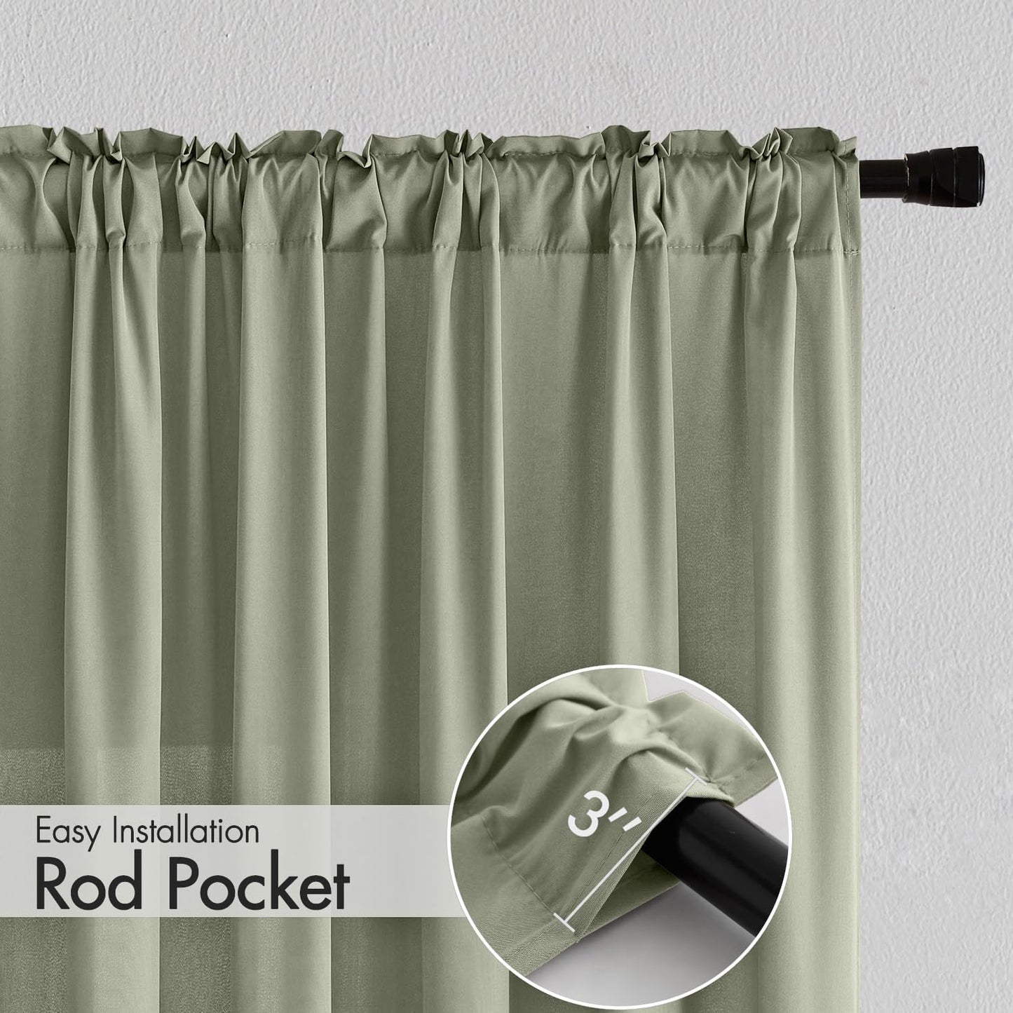 MIULEE Sage Green Privacy Sheer Curtains That Let Light in 63 Inches Long Non-See-Through Semi Sheer Curtain Light Filtering Window Curtains Drapes for Living Room Bedroom 2 Panels Set 42 X 63