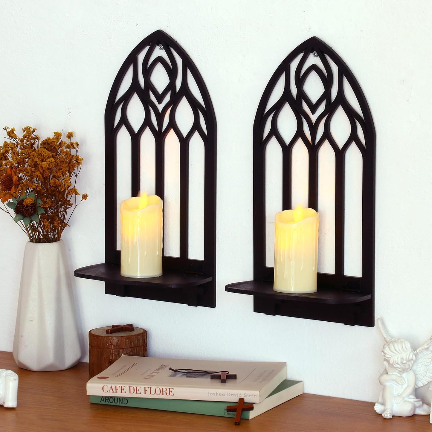 2 Pcs Gothic Sconces Wall Decor Black Goth Decor Arched Church Wall Gothic Decor Art Gothic Bathroom Decor Gothic Home Decor for Living Room Kitchen Dinner Room (Upward)